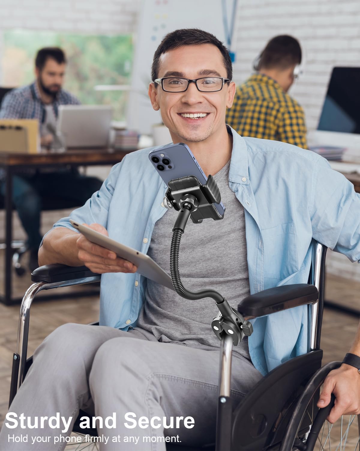 Woleyi Gooseneck Phone Holder For Wheelchair, Stroller, Golf Cart, Boat, Mic Stand, Indoor Cycling Bike, Gym Bicycle Handlebar Clamp, Compatible With Iphone 16 Pro Max/15/14/13/12, Android And All Smartphone