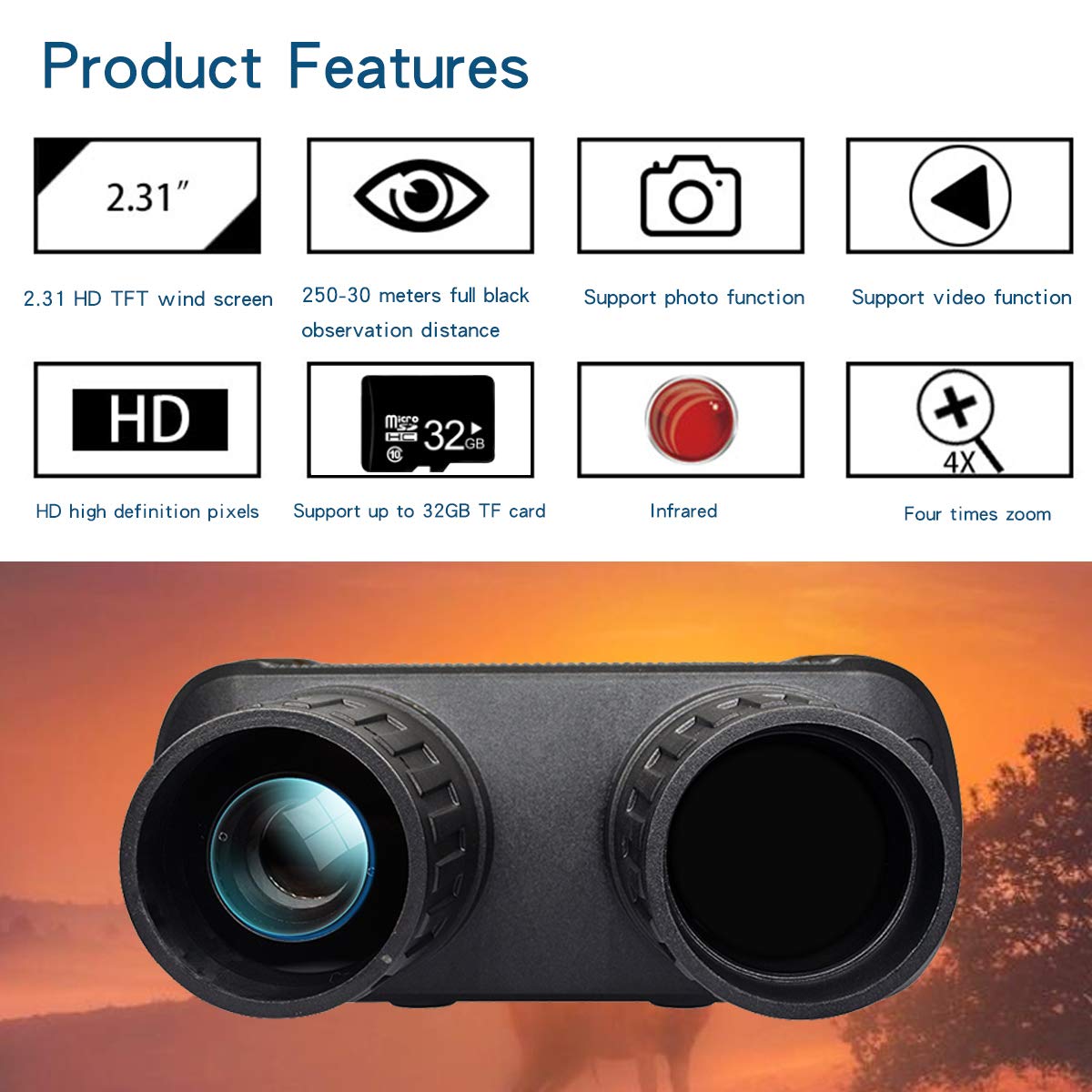 Fuxinghao Digital Infrared Night Vision Binoculars Scope For 100% Darkness With 2.31" Tft Lcd And 300M View Range Record Hd Image & 720P Video With 32G Tf Card For Hunting And Wildlife Monitoring