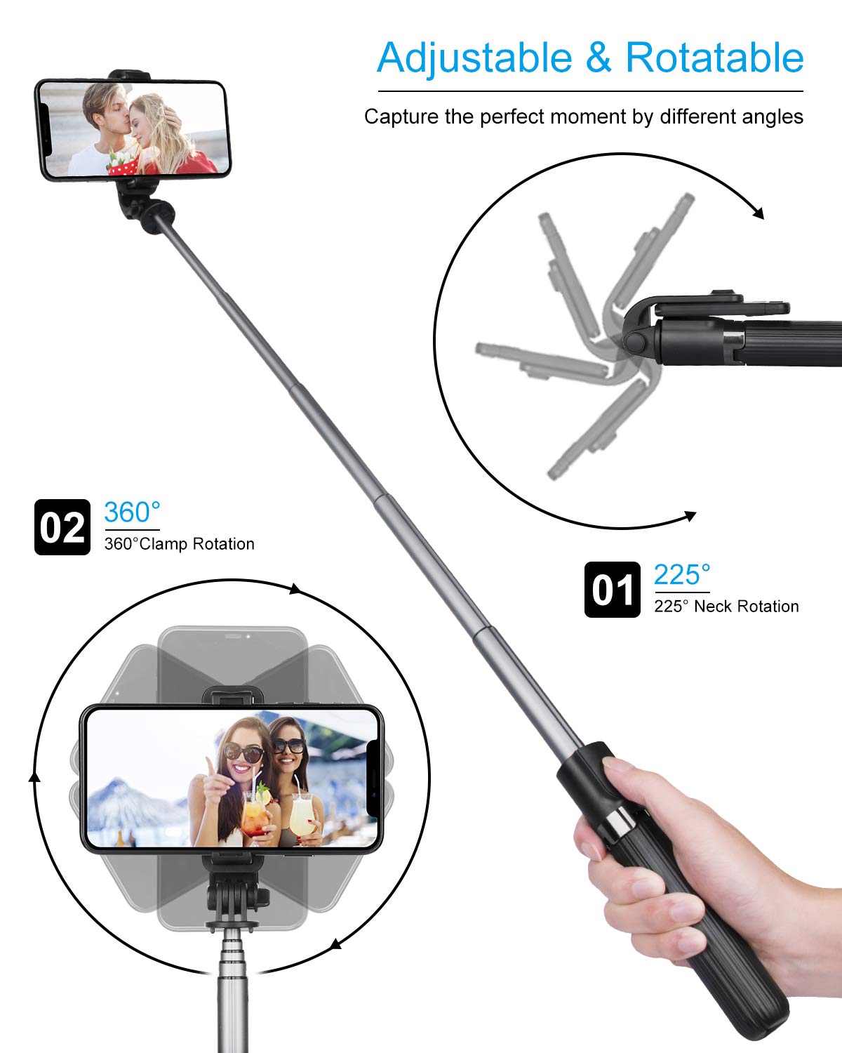 Tvache Travel Selfie Stick Tripod - Bluetooth Remote Control Phone Holder Stand,Portable,Lightweight,Extendable For Iphone 15 14 13 12 11 Pro Max Xr 8 7 Plus,Samsung Galaxy S23/S22/S21/S20,Android Etc