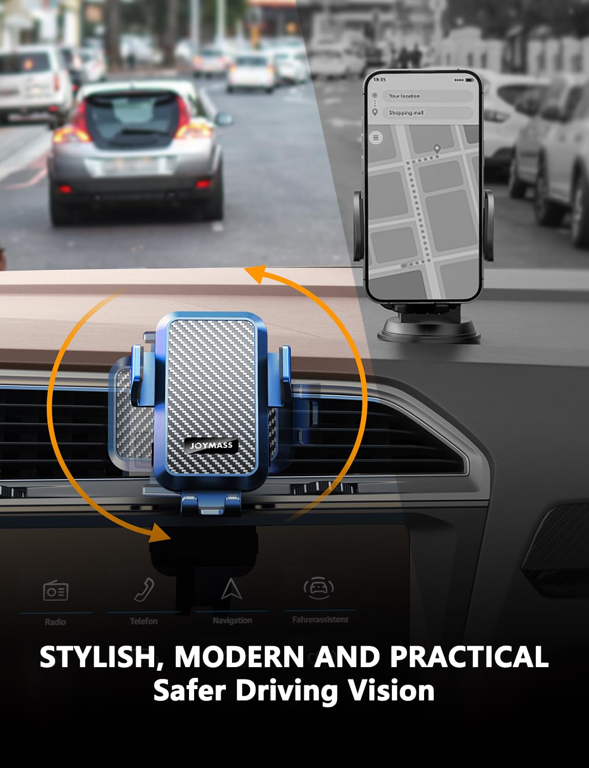 Joymass Wireless Car Charger, 15W Fast Charging Auto Clamping Car Charger Cell Phone Holder Mount Vent For Iphone 15 14 13 12 Mini Pro Max, Samsung Galaxy S24 Ultra S23 S22 S21+ Note 20, Etc - Blue