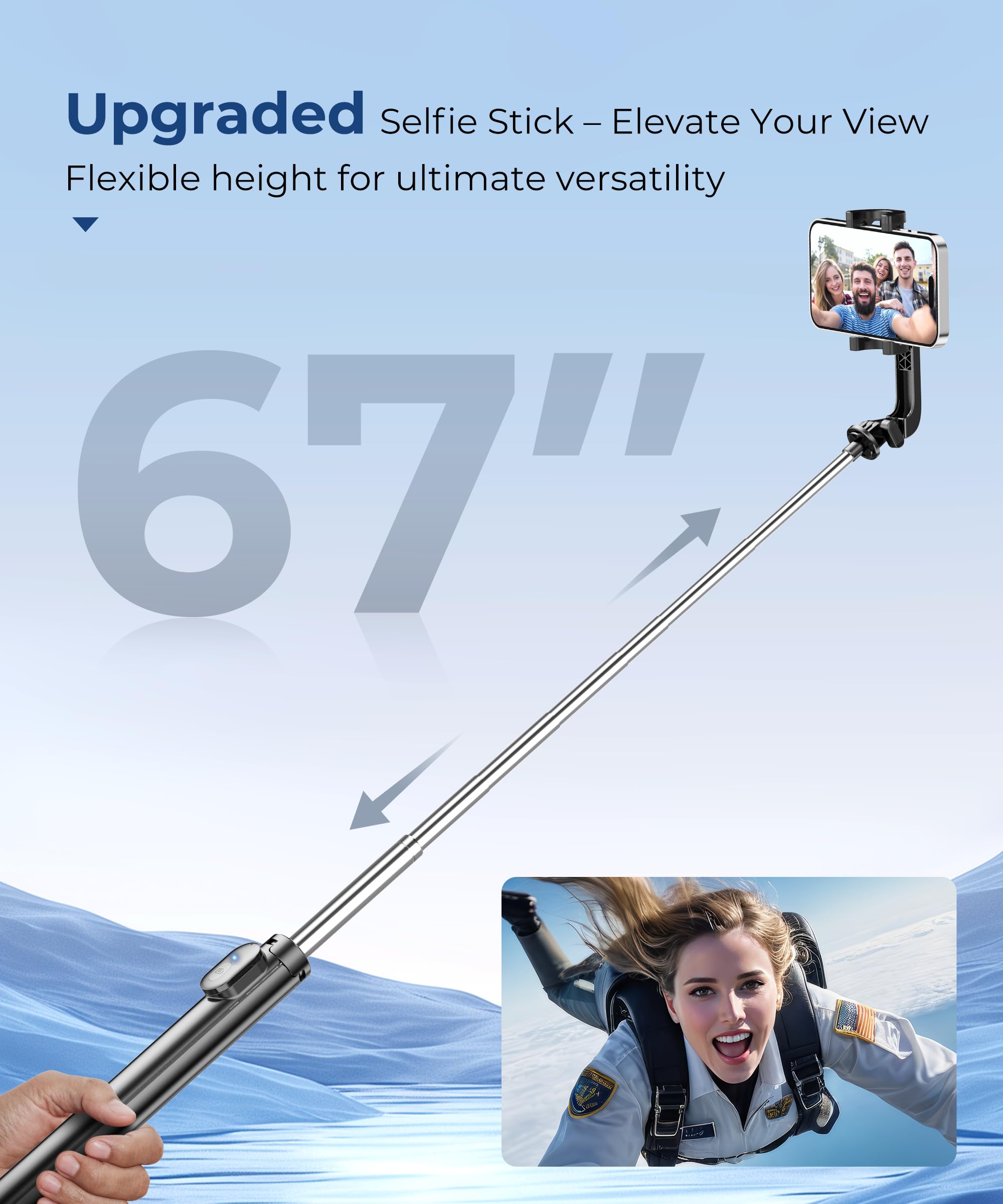 Fuloview 67‘’ Selfie Stick Travel Tripod, Extendable Tripod For Iphone With Wireless Remote Control And Phone Holder, Iphone Stand For Photograph, Compatible With All Cell Phones, Black