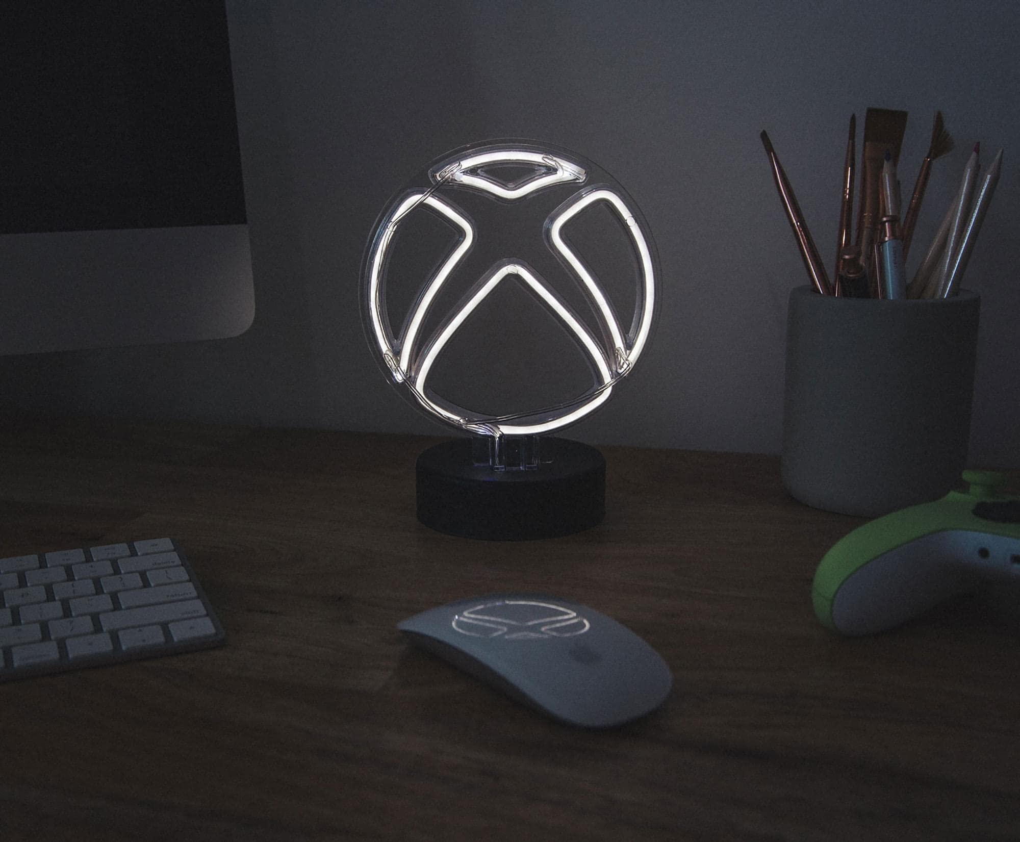 Ukonic Xbox Logo White Neon Desk Lamp | Battery-Powered Mood Light For Table, Shelf | 9 Inches Tall