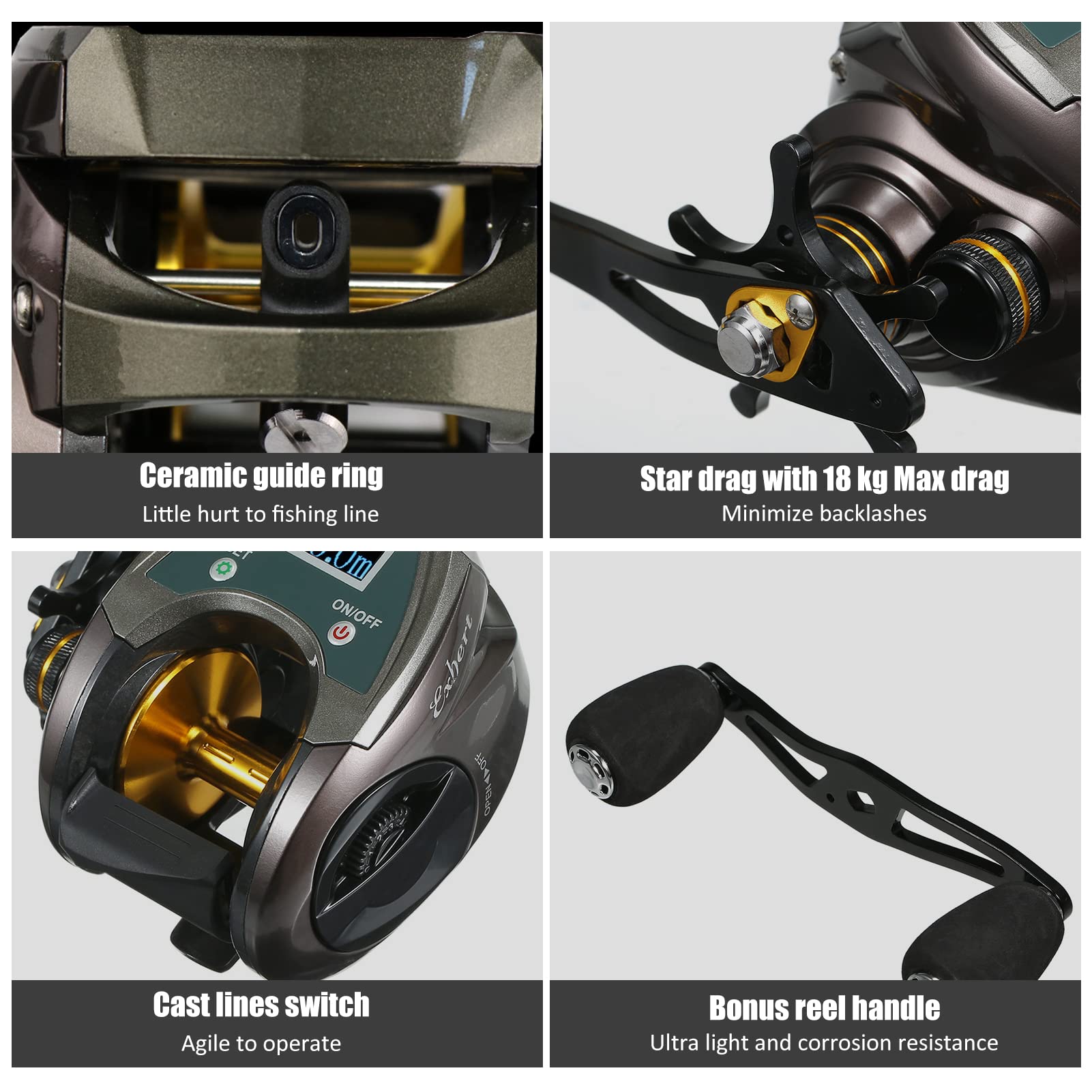 Hxber Usb Reable Carbon Fiber Baitcasting Reel 9+1Bb Fishing Reel With Display High Speed 6.4: 1 Gear Ratio Magnetic Brake System Reel For Right Hand, Left