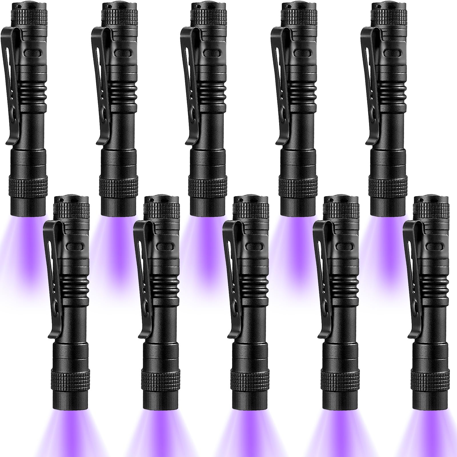 Beieverluck 10 Pack Uv Black Light Flashlight Mini 395Nm Pen Light With Clip Led Handheld Blacklight Detector For Leak Pet Urine Hotel Inspection Dry Stain And Bed Bug, Small