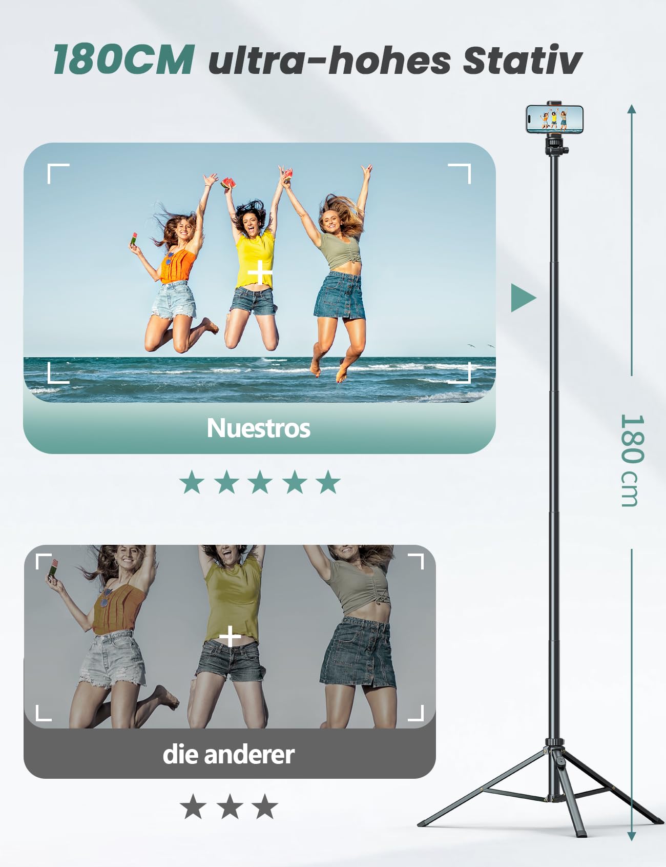 Yumazla 71'' Phone Tripod & Selfie Stick, Tripod For Iphone With Detachable Remote, Portable Phone Tripod Stand For Video Recording, Travel Tripod For Cell Phone, Compatible With Smartphones, Dslr