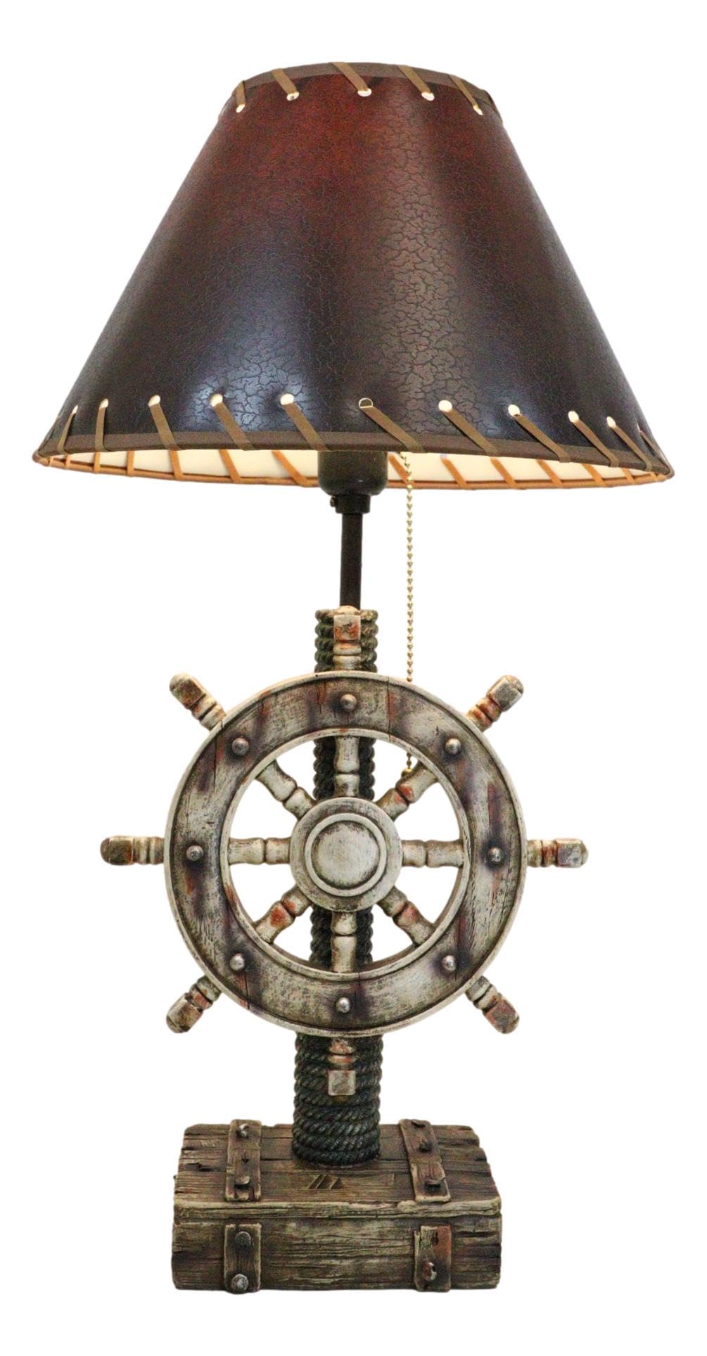 Ebros Gift Rustic Sea Nautical Pirate Life Ship Helm Steering Wheel Table Lamp With Ornate Shade Ocean Shore Home Decor Desktop Lamps Figurine