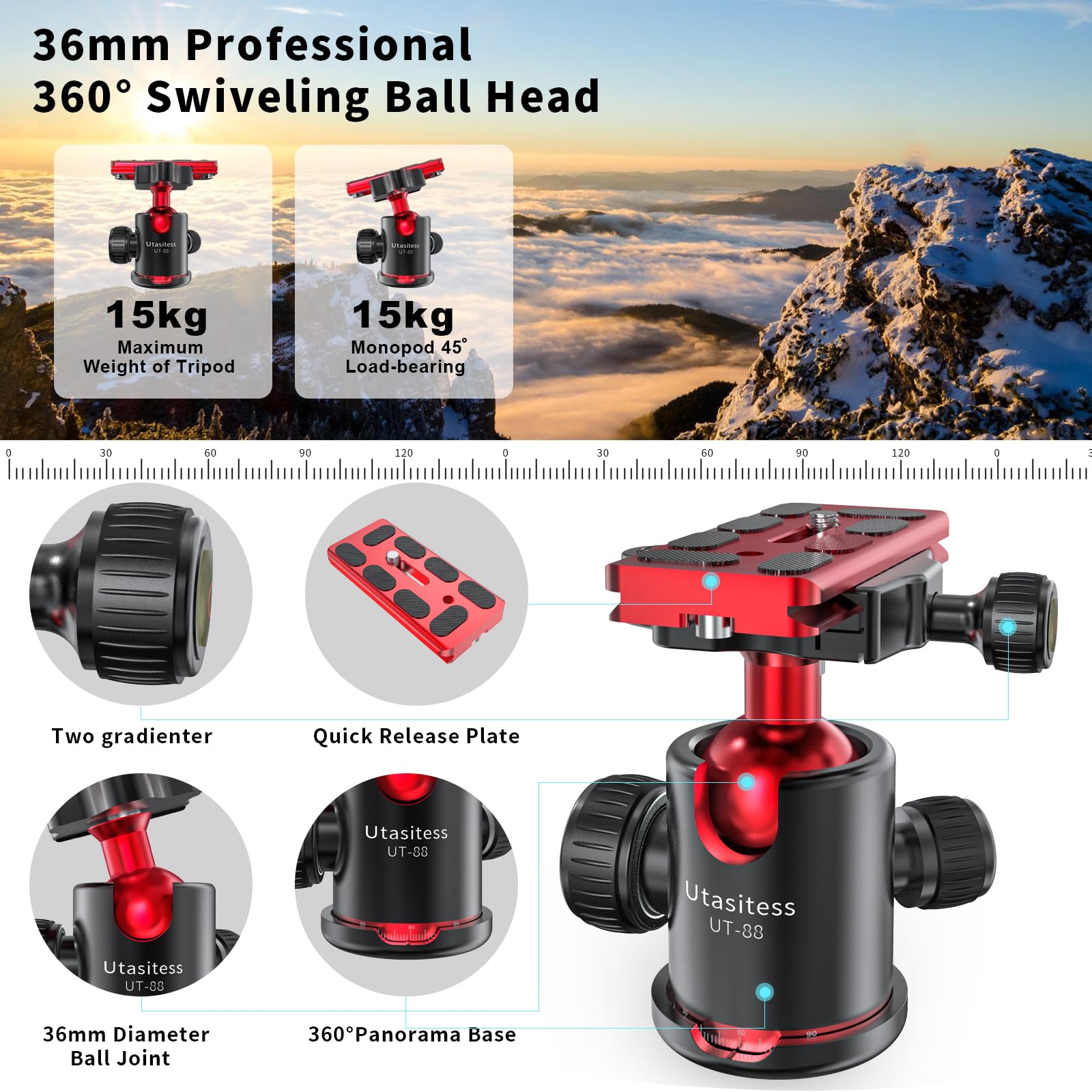 Utanispee 68" Foldable Aluminum Alloy Camera Tripod And Monopod 2-In-1, With 360°Adjustable Ball Head Detachable，Light Travel Tripod For Camera And Phones
