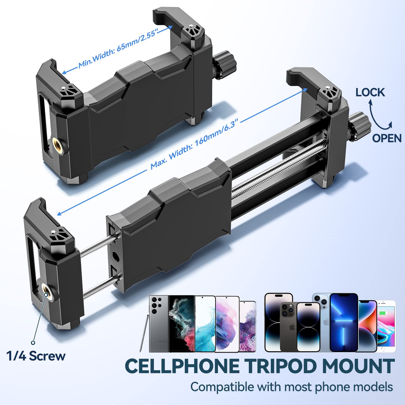 Kdd Cell Phone Tripod Mount Adapter With Ball Head, 360° Rotating Phone Holder Stand For Tripod With Cold Shoe, Smartphone Clamp For Iphone 15 14 13