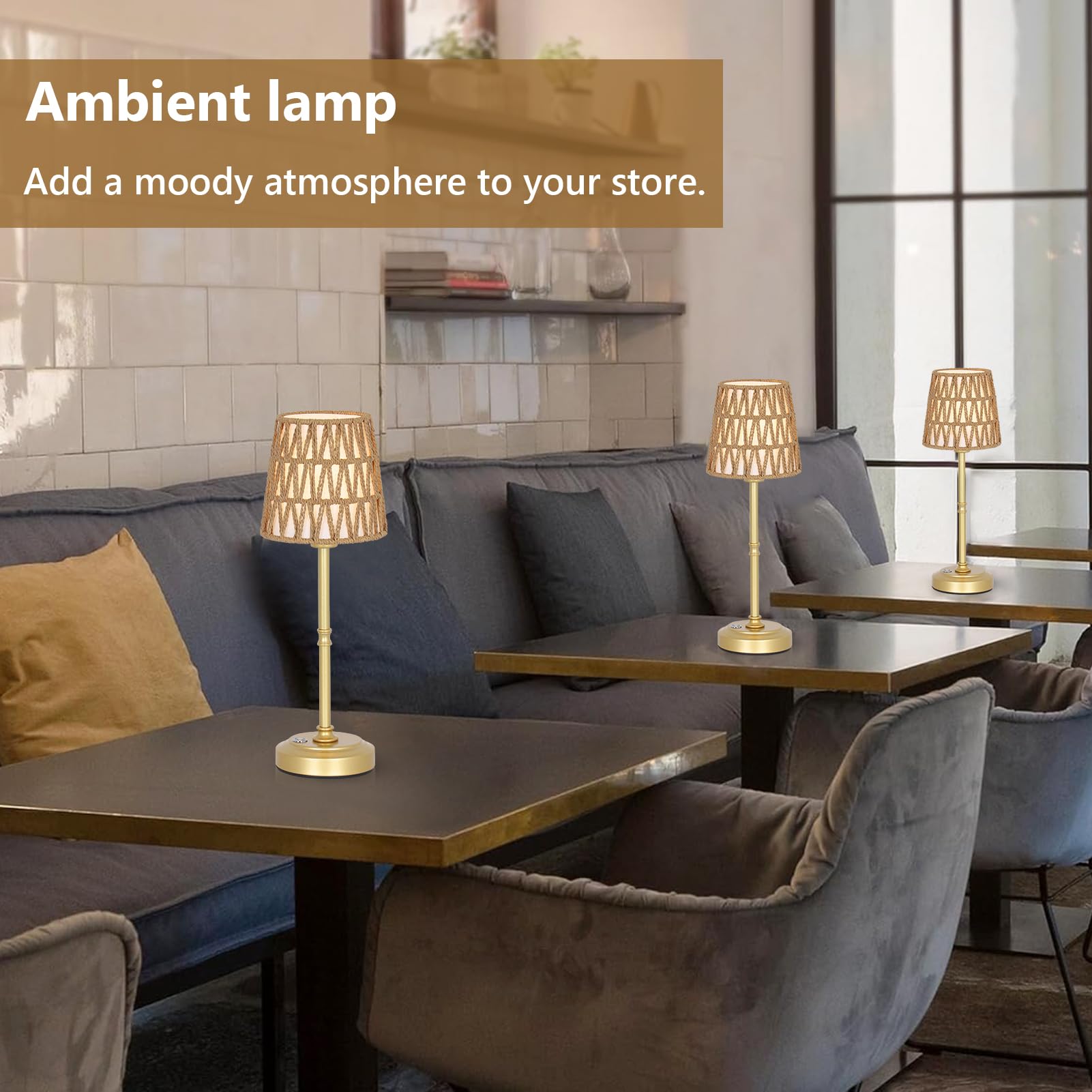 Eayaya Gold Rechargeable Rattan Cordless Table Lamp With Stepless Dimming & E12 Bulb, Touch Control Battery Powered Desk Lamp For Bedside, Nursery, Countertop, Bedroom