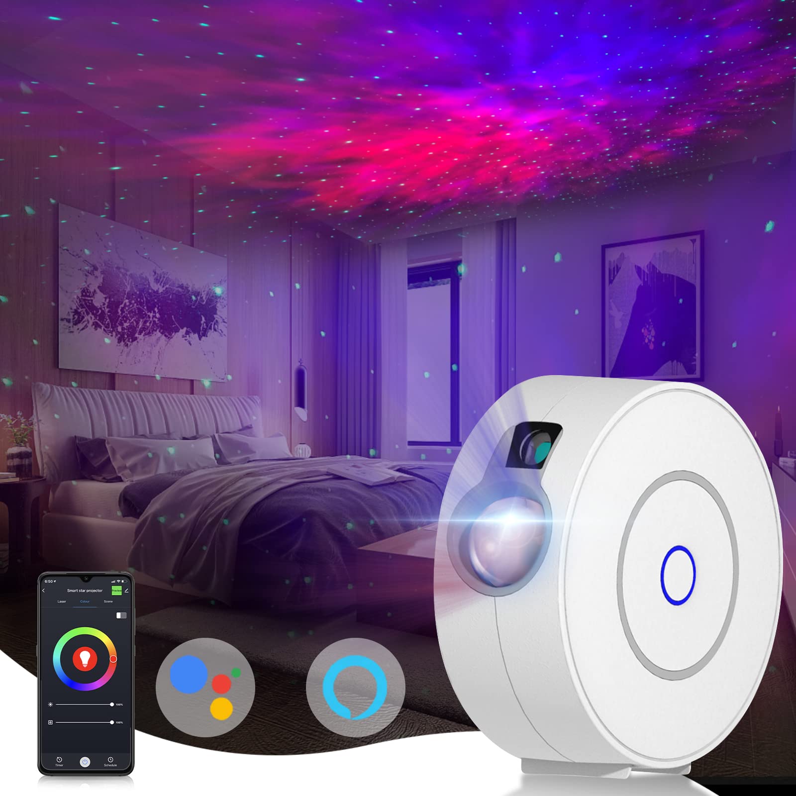 Chigih Smart Galaxy Star Projector,Led Starry Sky Night Light ,Nebula Ceiling Night Light App & Voice Controlled For Gaming Room,Bedroom,Home Theater,Camp Tent