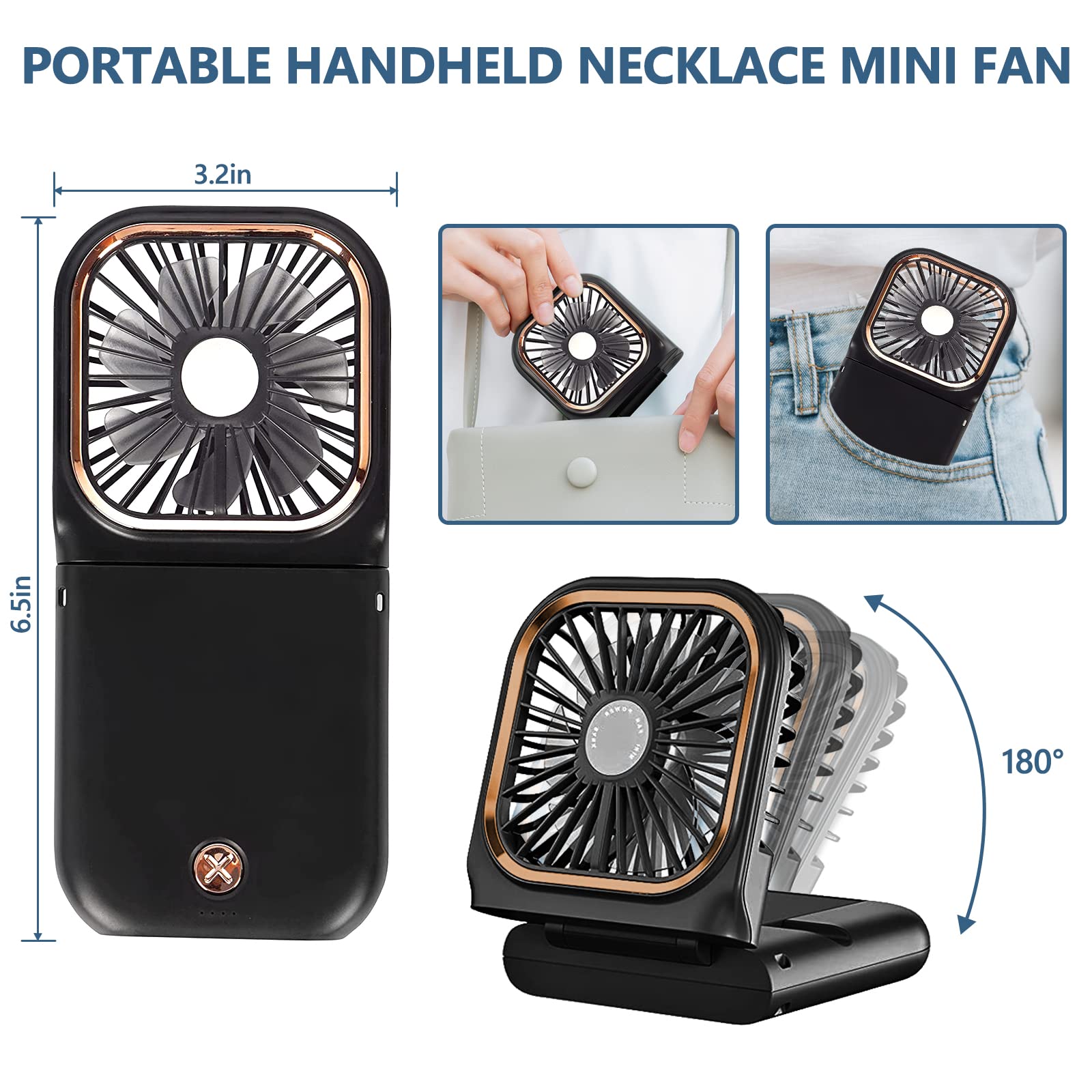 Portable Neck Fan Mini Quiet Handheld Personal Foldable Usb Rechargeable Fan Operated