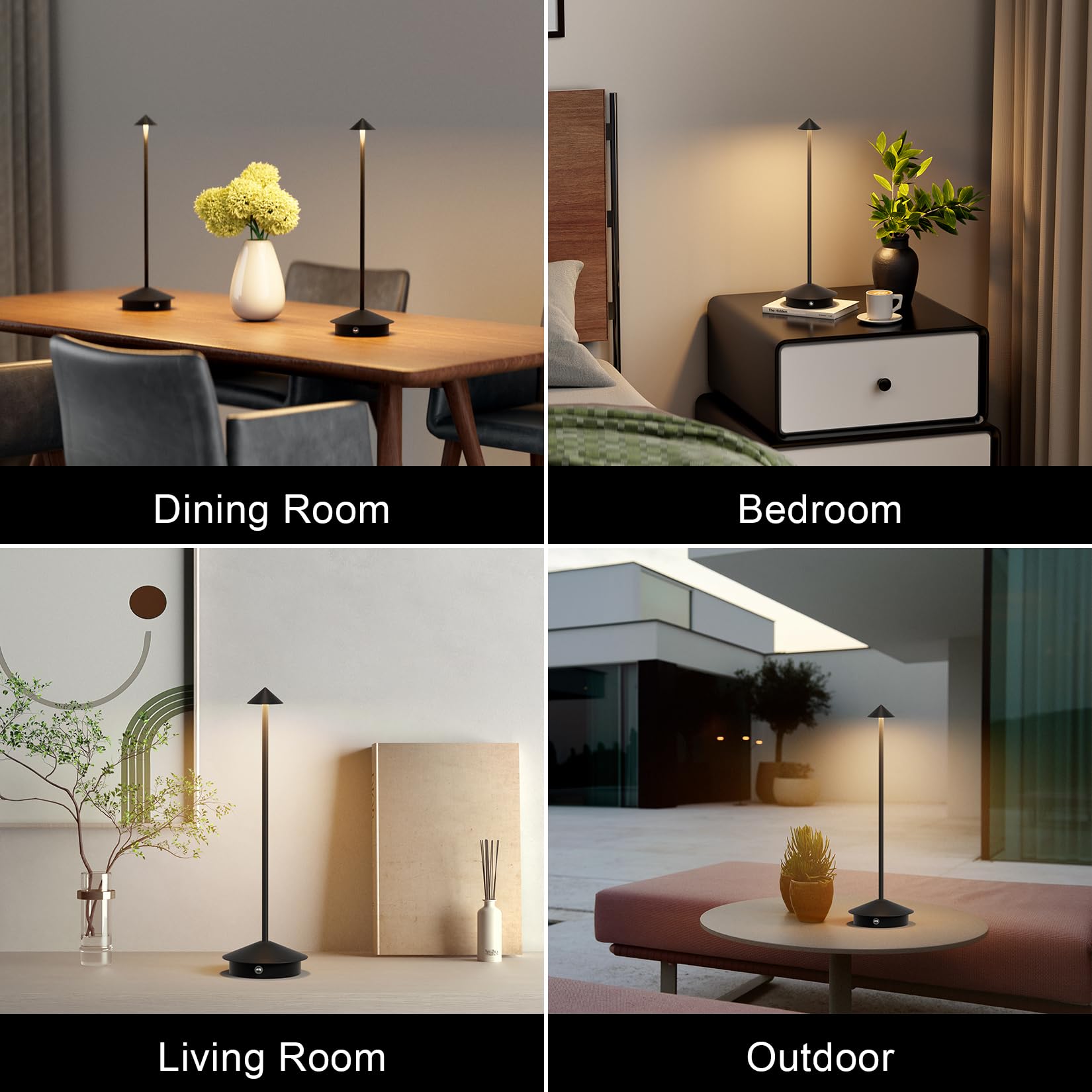 Aoceley 2-Pack 6000Mah Rechargeable Led Table Lamp,Outdoor Cordless Table Light Waterproof Portable,3000K Stepless Dimmable Modern Lamp For Restaurant/Bedroom/Outdoor (Black)