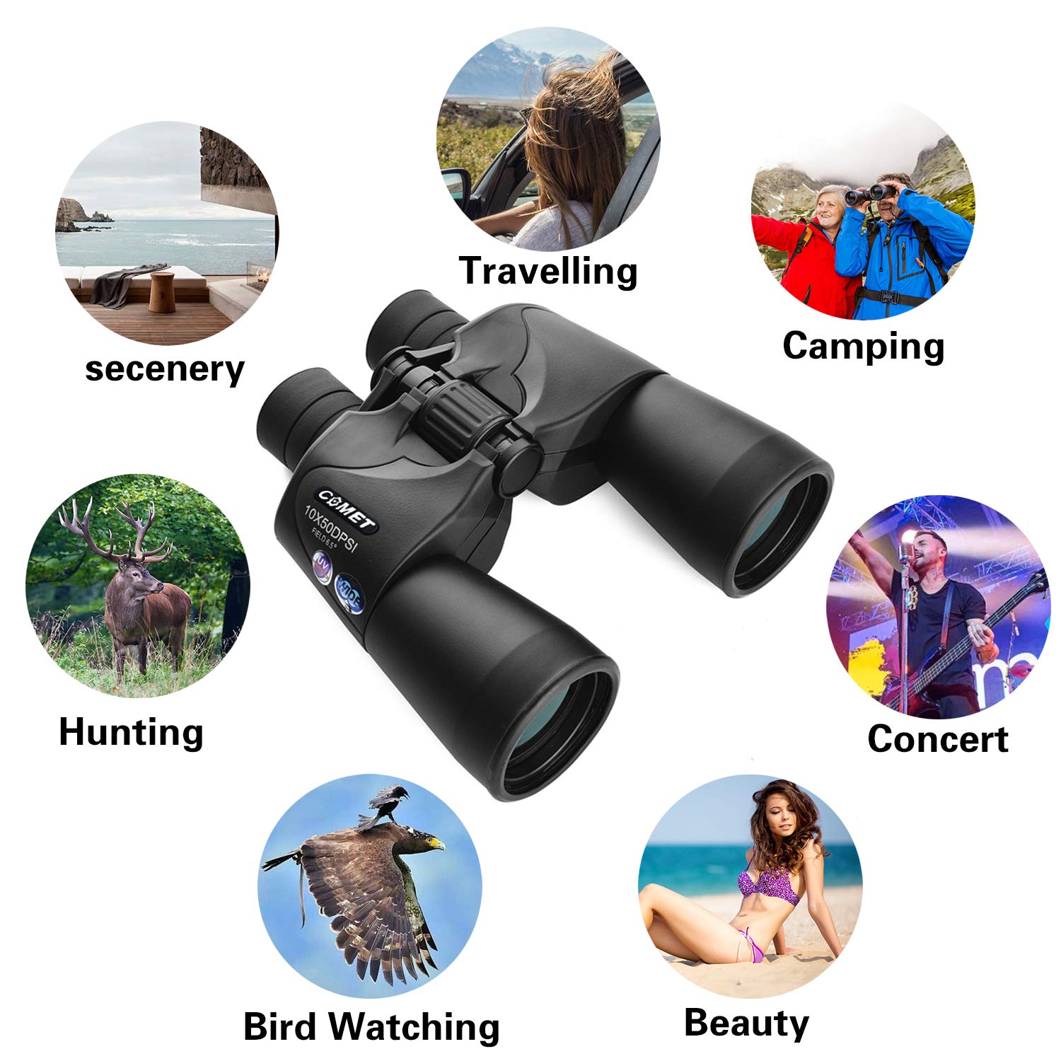 Nvshen Bak4 Prism Binoculars - 10X50, Night Vision, Waterproof, Adults Bird Watching Travel Concert - Fmc Lens, Case And Strap