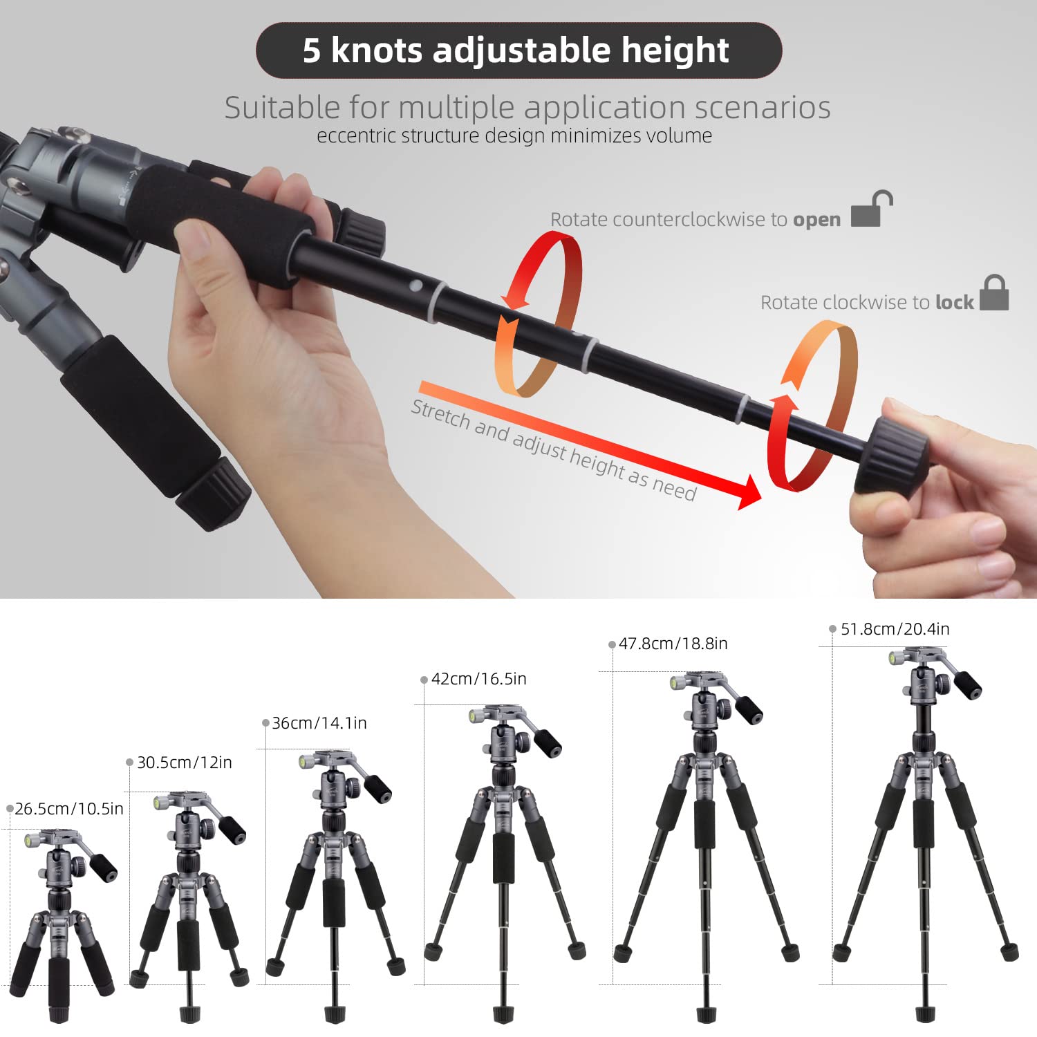Glorich Portable Tabletop 20” Mini Tripod With 360 Degree Ball Head, Aluminum Alloy Small Travel Desktop Tripod Max Load 13 Lbs Compatible With Dslr Camera Sony Canon Nikon Video Camcorder Phones
