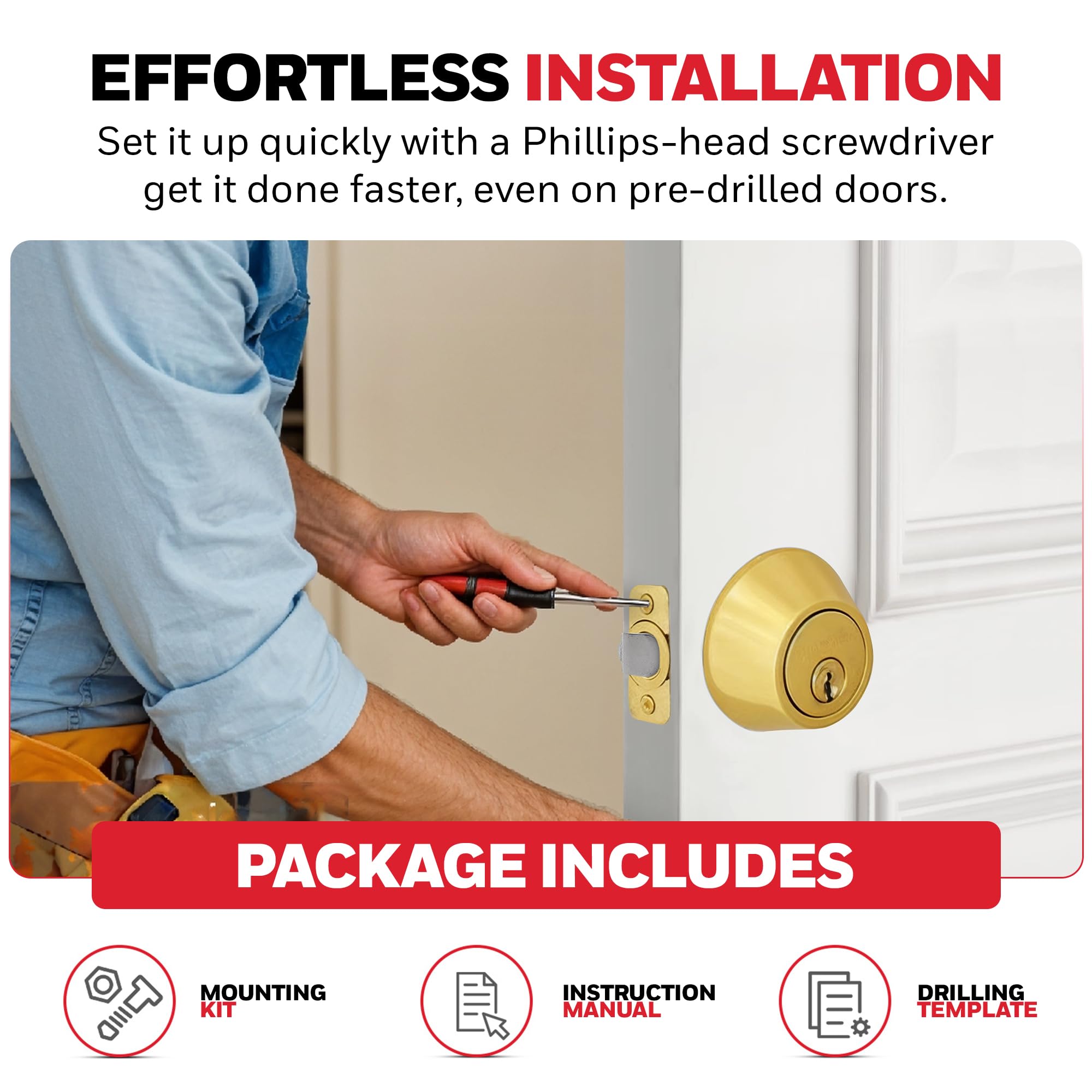 Honeywell Safes & Door Locks - Single Cylinder Front Door Deadbolt Lock Set - Anti-Bump Resistant Dead Bolt Lock For Exterior Doors With 2 Entry Keys - Polished Brass - 3 X 5 X 8.5 In - 8111009