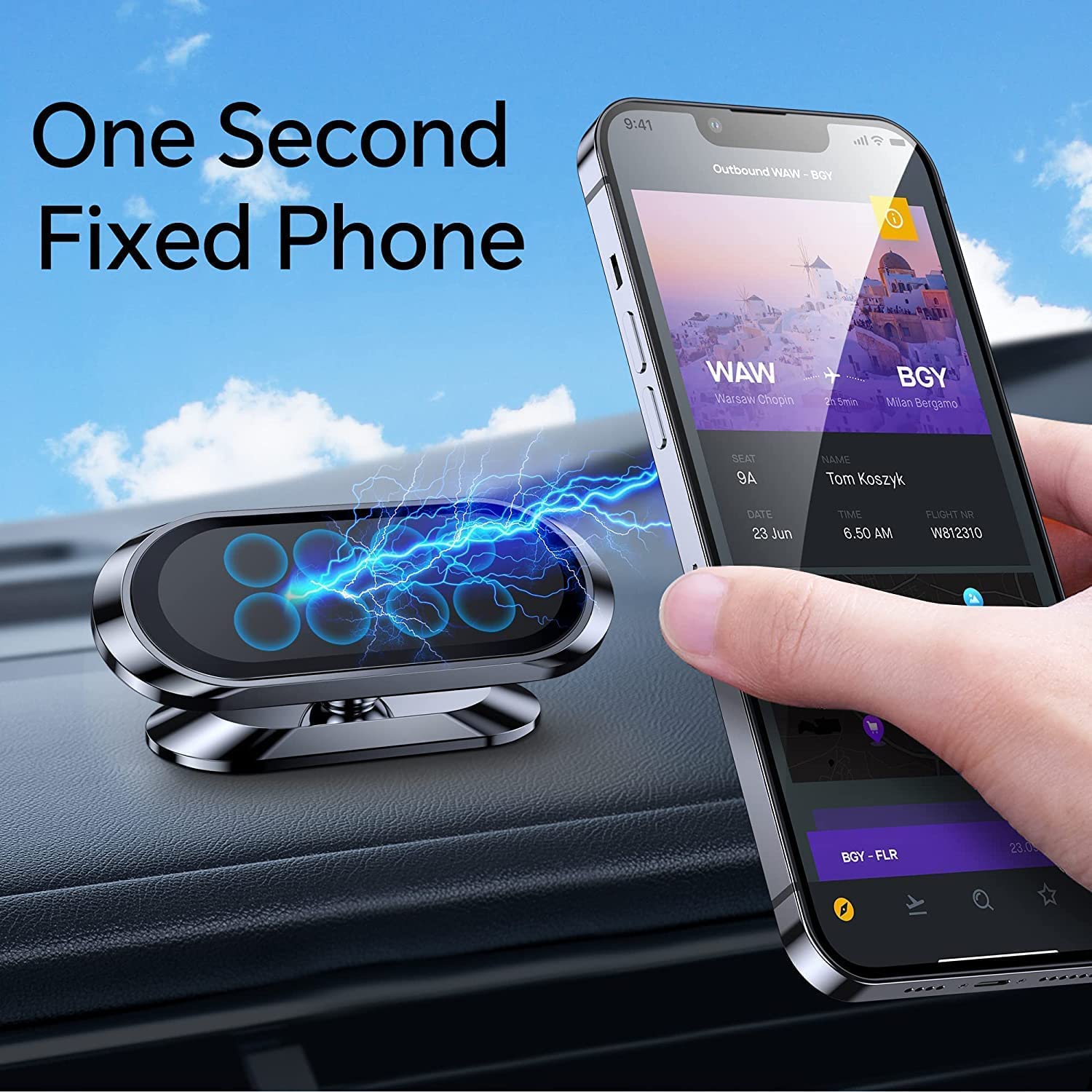 Romuto 【2-Pack】 Magnetic Phone Holder For Car, [ Super Strong Magnet][ With 4 Metal Plate ] Iphone Magnetic Carmount For Cell Phone, [ 360° Rotation ] Universal Dashboard Adhesive Car Magnetic Phone Mount