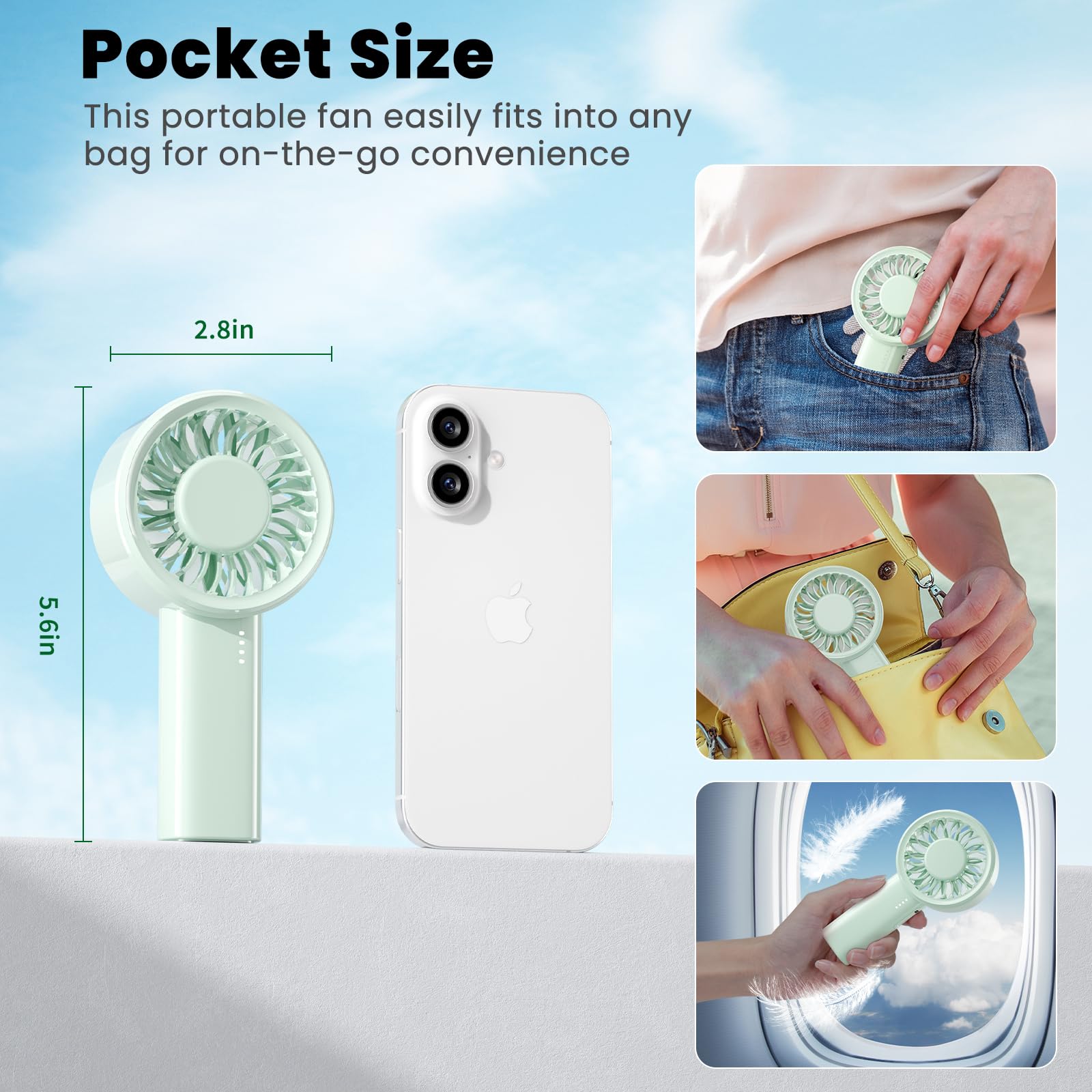 Handfan High Speed Handheld Mini Fan, Small Pocket Design Personal Fans Portable Rechargeable