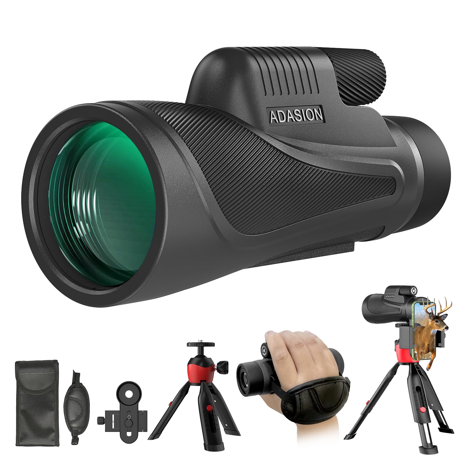 Adasion 15X56 Hd Monocular Telescope High Powered For Adults With Smartphone Adapter, High Powered Monocular Scope With Clear Low Light Vision For Star Watching, Bird Watching, Hiking, Concert