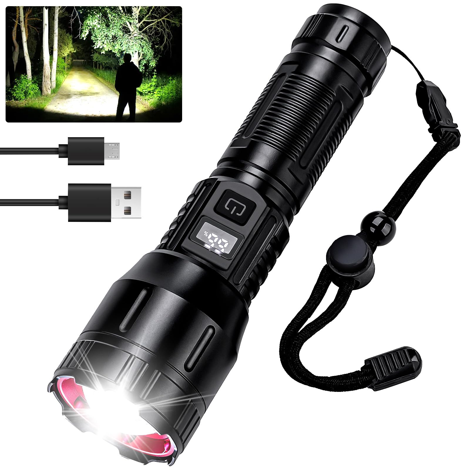 Peascat Flashlight High Lumens Rechargeable, 1,200,000 Lumens Utility Bright Led Flashlights, High Powered Handheld Flash Light With 3 Modes, Type-C, 16Hrs Runtime, Zoomable, Waterproof For Emergency