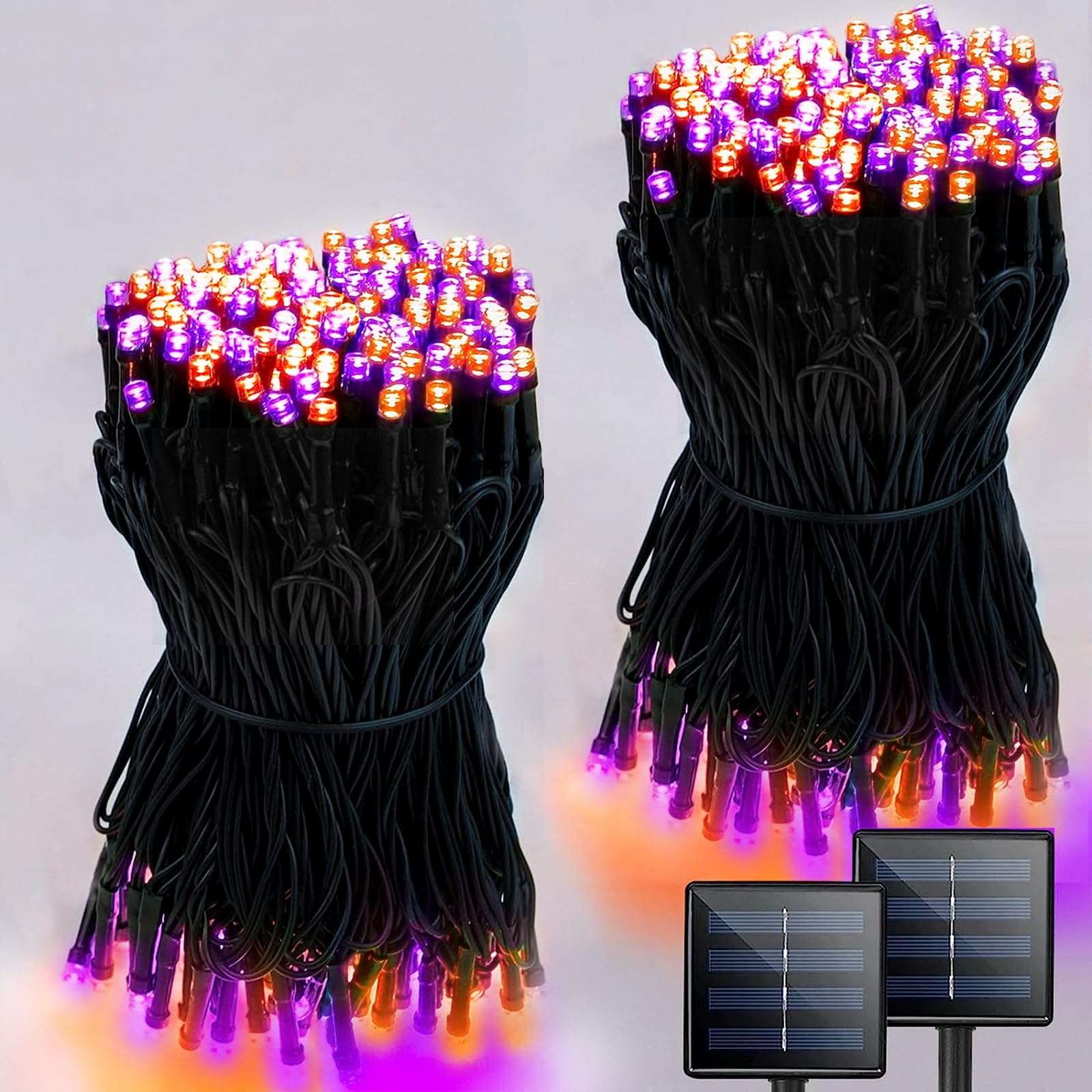 Albelt Orange & Purple Solar Halloween Lights, Super-Long 2-Pack Each 85Ft Solar String Lights Outdoor Waterproof, Super Bright 480 Led Solar Lights For Outdoor Halloween Decorations Party Garden Yard Patio