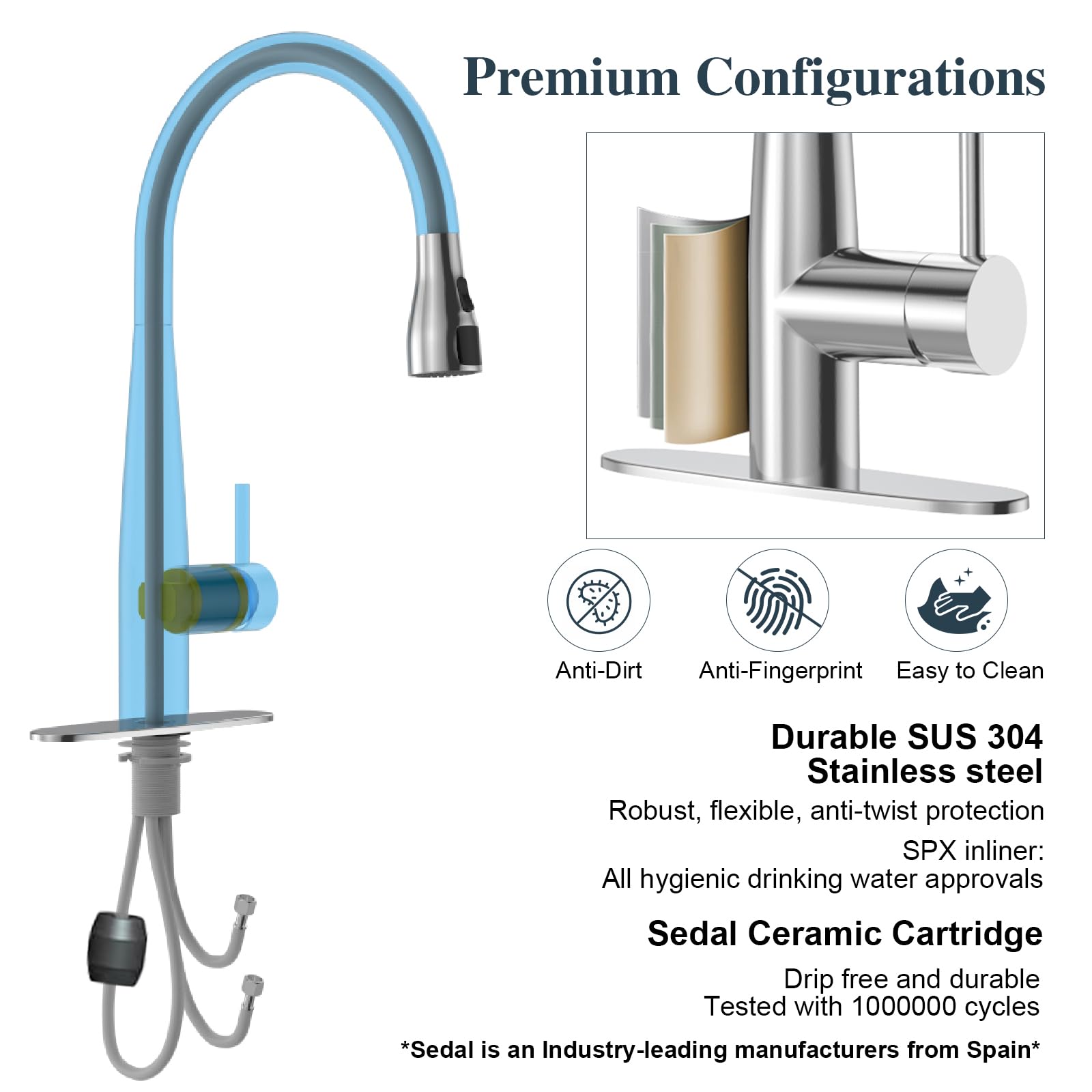 Puretap Brushed Nickel Kitchen Faucet, 18-Inch High Arc Kitchen Faucets With Pull Down Sprayer, Kitchen Sink Faucet, Faucet For Kitchen Sink Spray Head