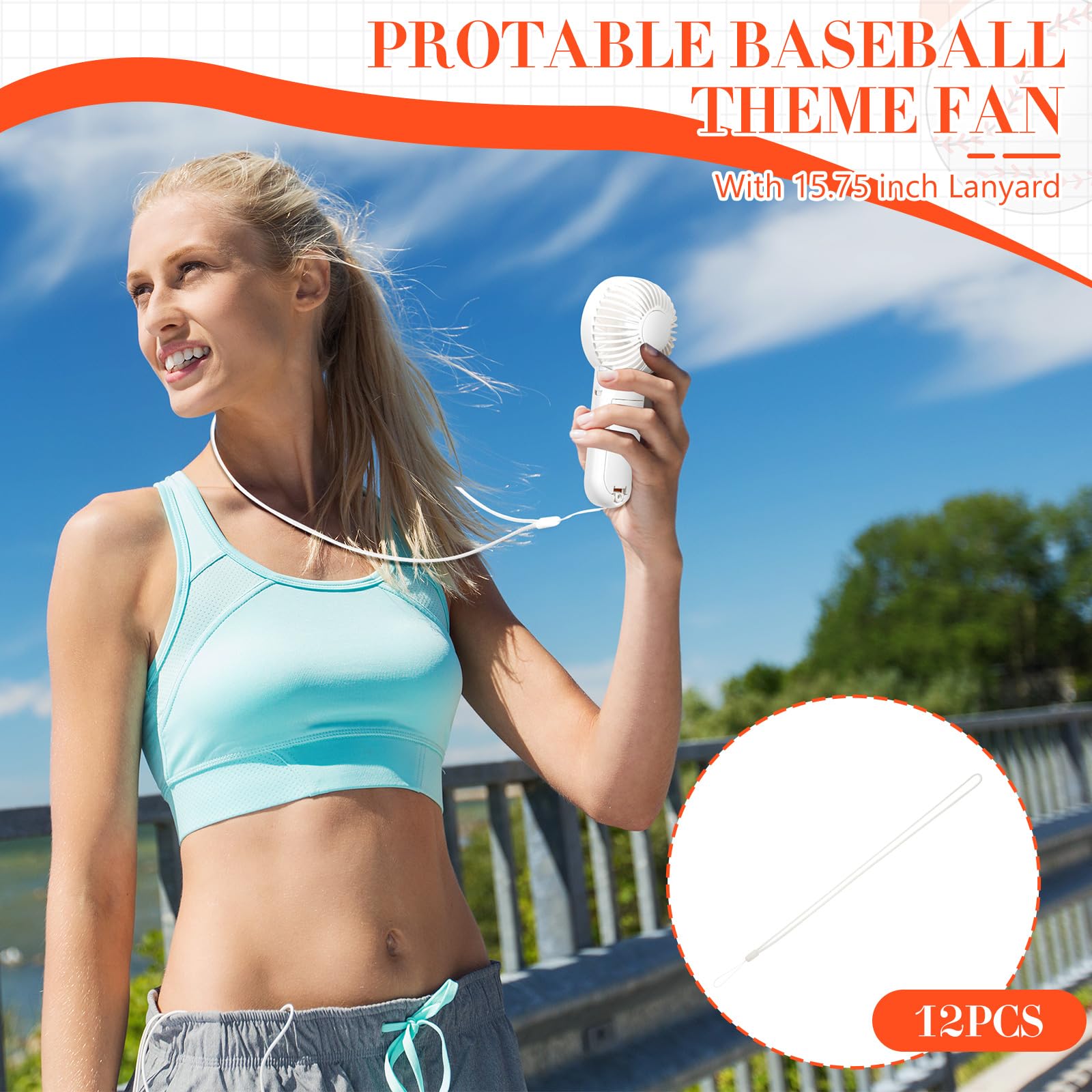 Honoson 12 Pcs Baseball Mini Portable Fan Bulk Small Personal Handheld Fan With Lanyard
