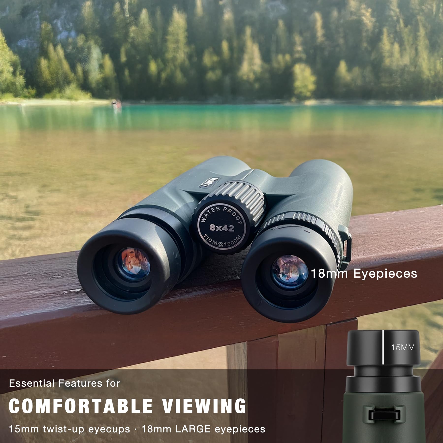 Hontry 8X42 Roof Binoculars, Ipx6 Nitrogen-Filled Waterproof Binoculars For Hunting, Bird Watching, Cruise Ship, Travel And Safari