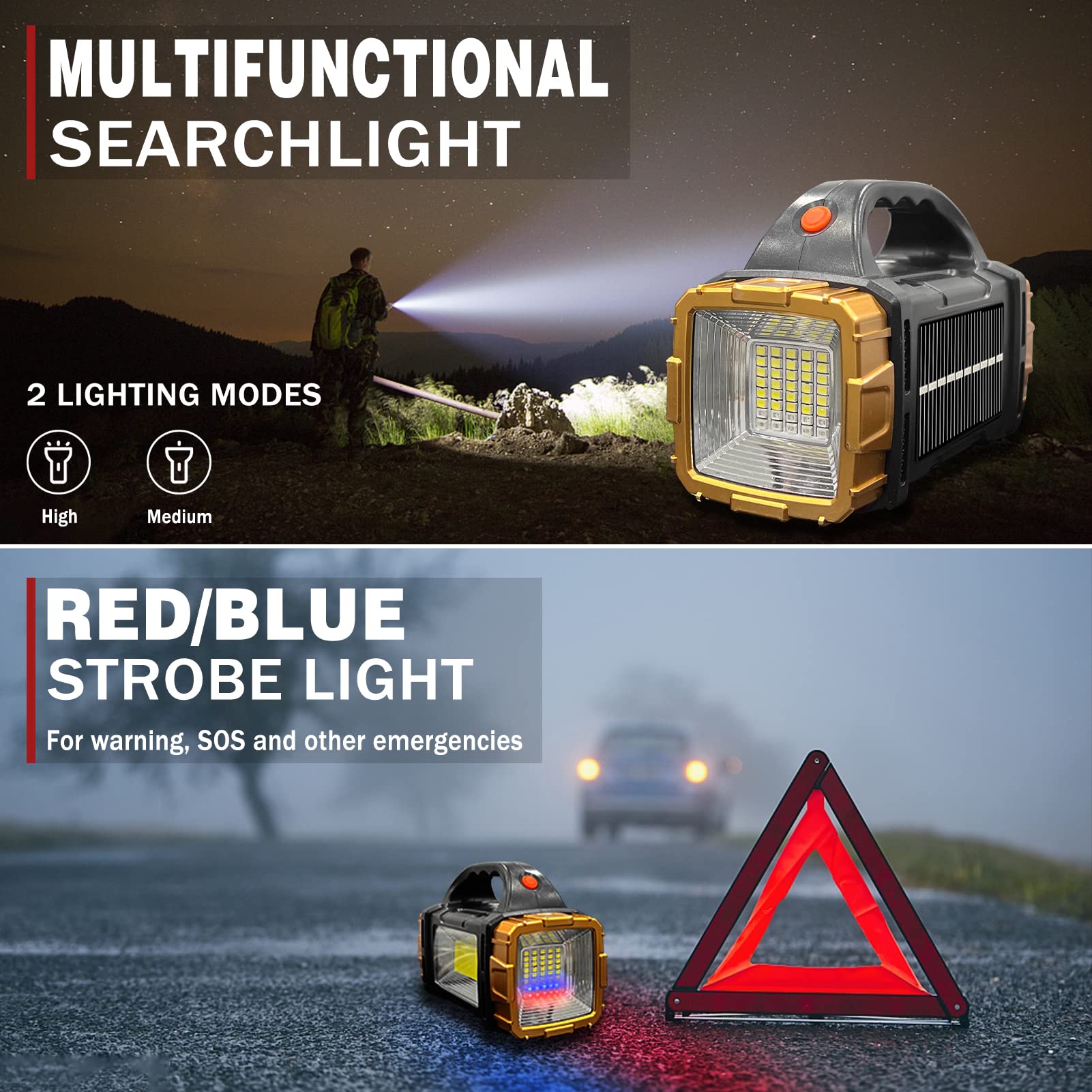 Civikyle 2-Pack Solar Flashlights High Lumens Rechargeable Outdoor Waterproof Spotlight Led Work Light Searchlight Lantern For Camping Emergencies