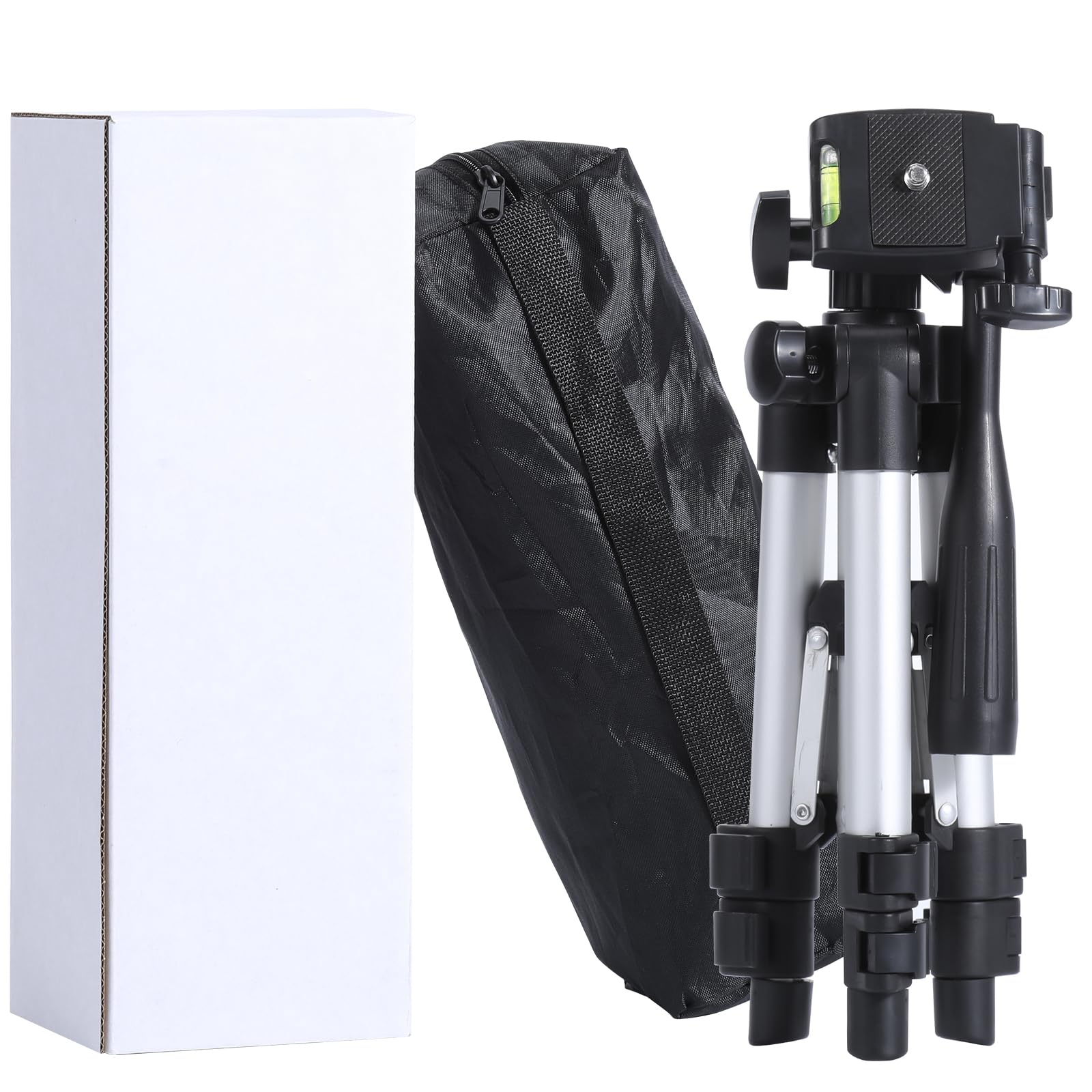 Mutoop 19.7" Lightweight Aluminum Tripod For Laser Level & Camera – Adjustable Mini Tripod With 3-Way Pan Head, Bubble Level, Quick Release Plate & Carry Bag - 1/4"-20 Mount, 9Lb Capacity