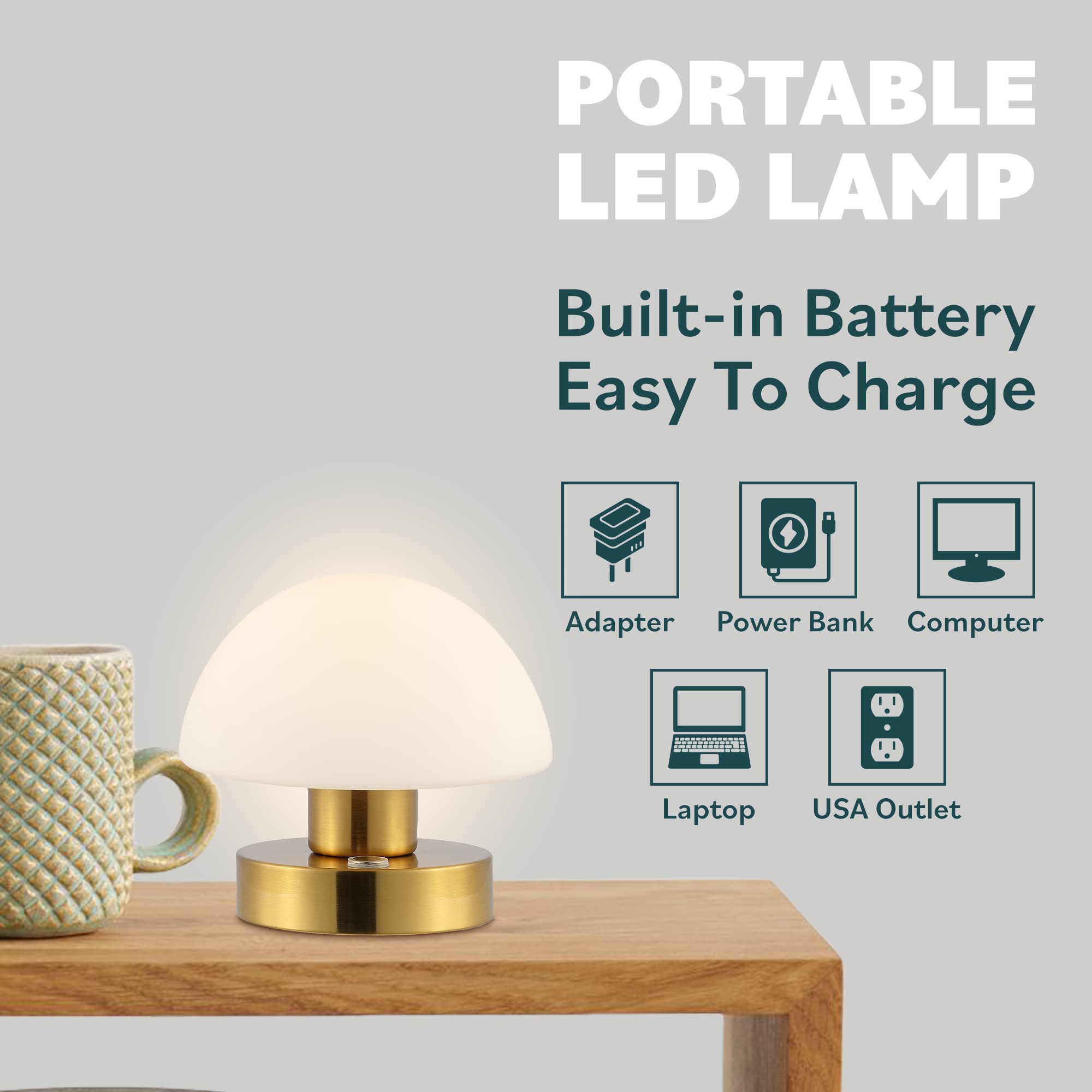Jonathan Y Jyl7113C Zoe 5.75" Modern Minimalist Iron Rechargeable Integrated Led Table Lamp Contemporary Bedside Desk Nightstand Lamp For Bedroom Living Room Office, Brass Gold/White