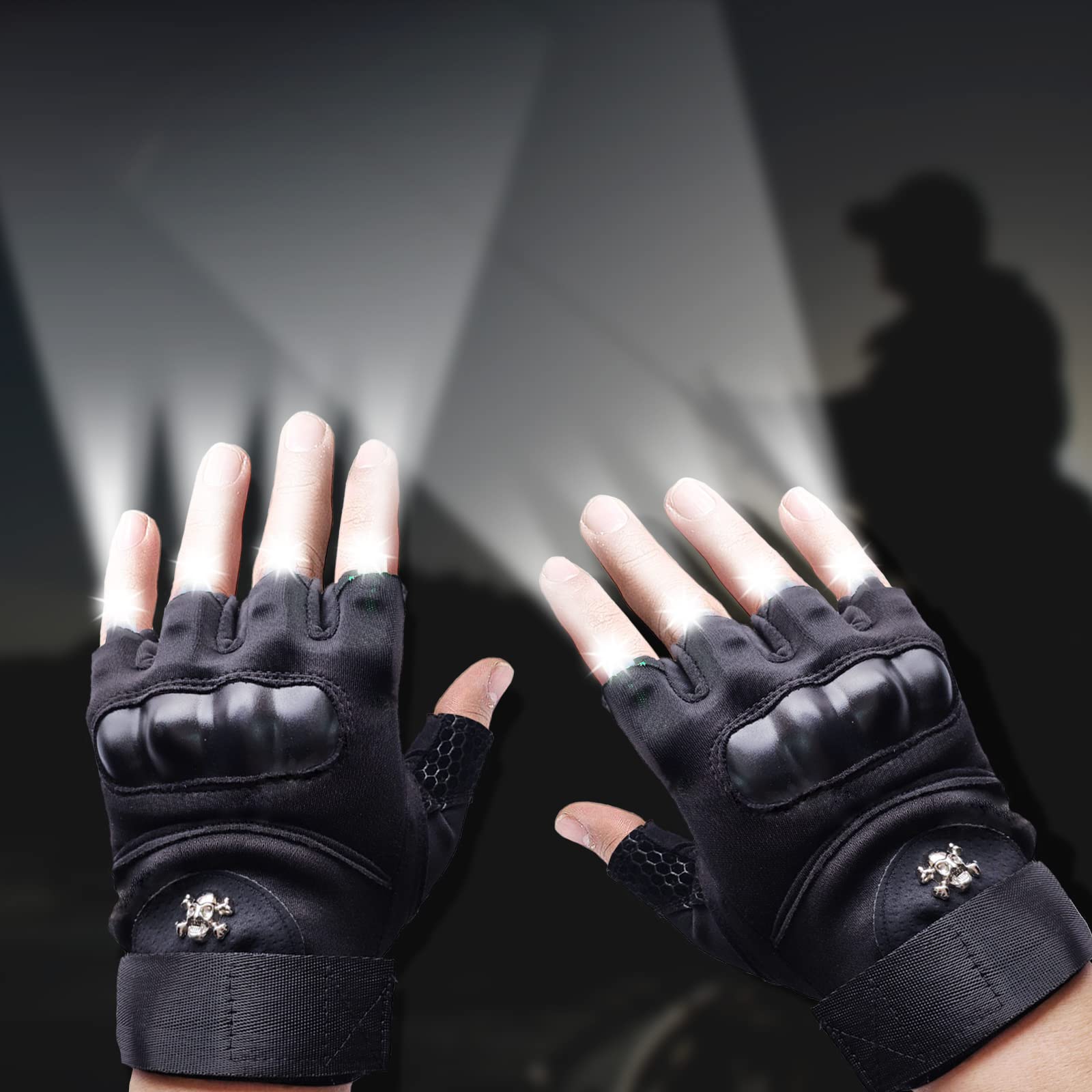 Cyuanxgr Led Flashlight Gloves, Half Finger Lighted Gloves  For Men Women, Flashlight Gloves With 8 Leds Stocking Stuffers Cool Gadgets Christmas Birthday  For Men And Women