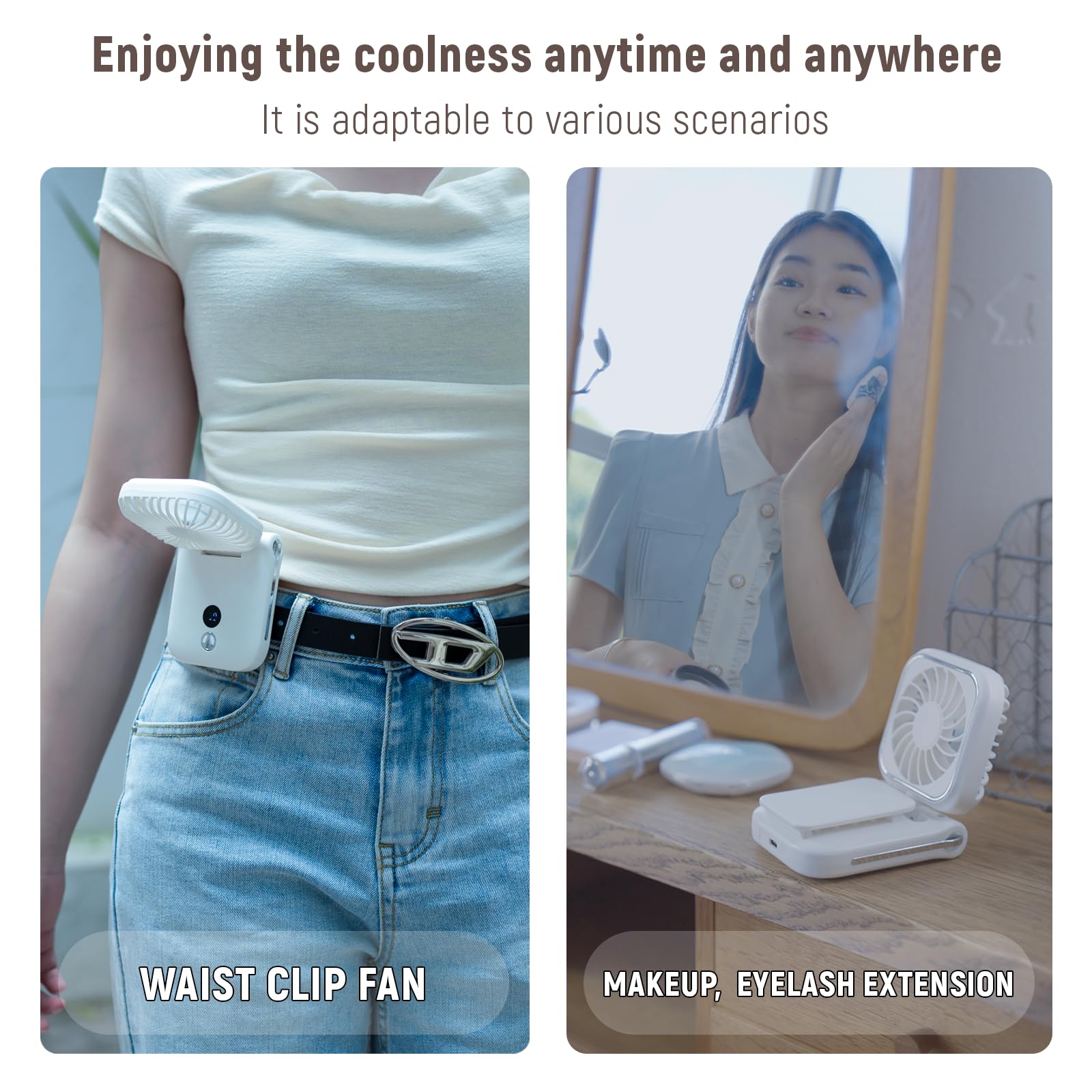 Mini Portable Handheld Clip On Rechargeable Personal Hand Fan With Led Display, Pocket Battery