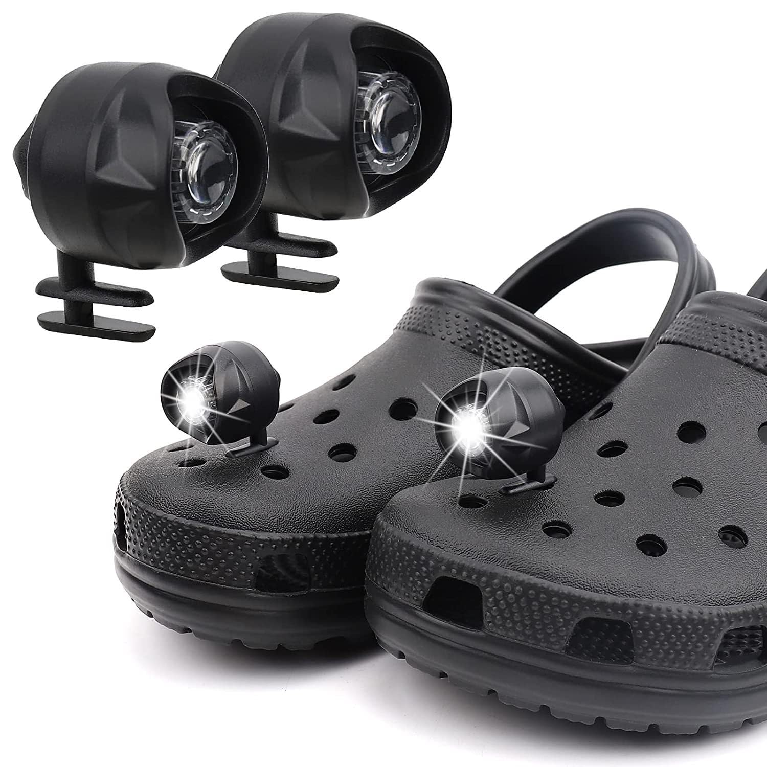 Phutasnt Headlights For Shoe 2Pcs, Butterfly Charm Accessories For Kids, Headlights Lights With 3 Light Modes For Dog Walking, Camping, Running, Suitable For Adults Kids (Black)