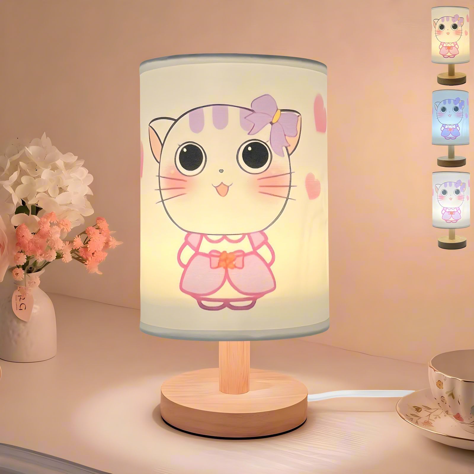 Lonxin-Da Kitty Bedside Table Lamp For Girls Bedroom,Kitt -3 Colors Dimmable Cute Cat Nightstand Night Light Lamp For Women Kids Room Decor,Birthday Christmas For Girls Boys Cat Lovers