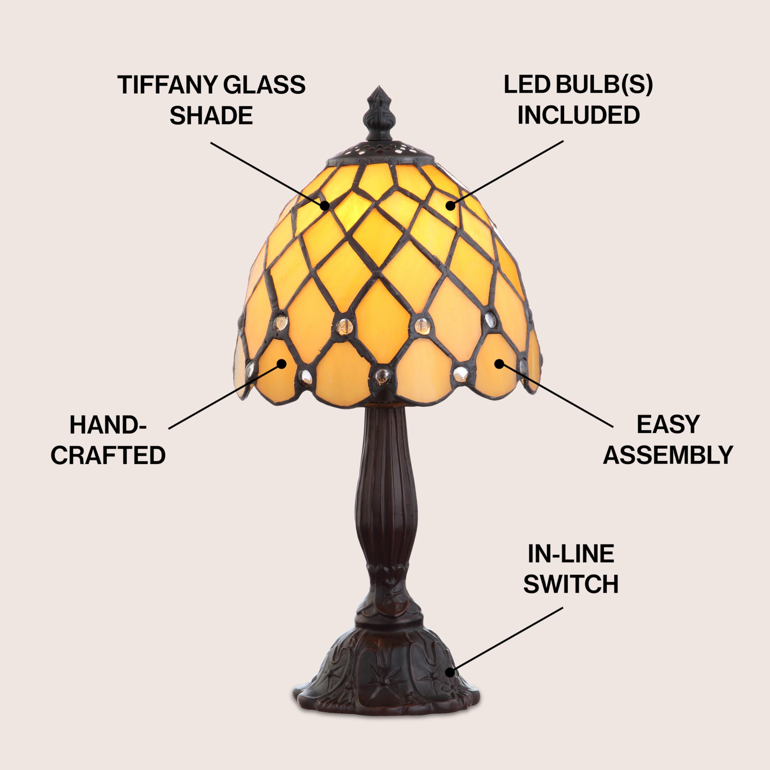 Jonathan Y Jyl8015A Campbell Tiffany-Style 12.5" Led Table Lamp Tiffany,Traditional For Bedroom, Living Room, Office, College Dorm, Coffee Table, Bookcase, Bronze