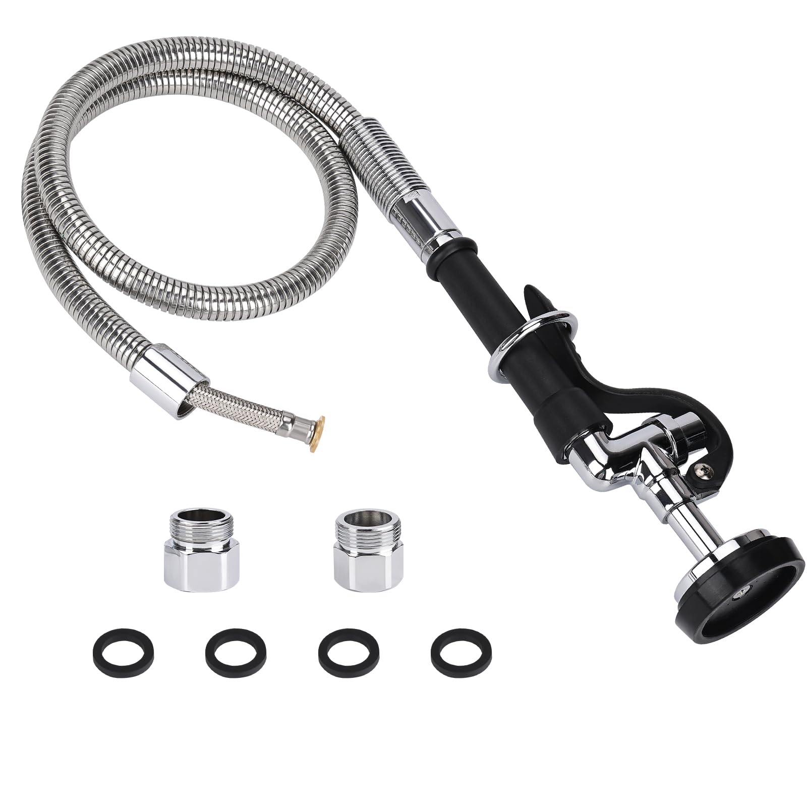 Tber Spray Valve With Pre-Rinse Hose 38” Flexible Stainless Steel Hose With Pre Rinse Sprayer Nozzle Head Assembly Kit For Commercial Industrial Restaurant Kitchen Sink Faucet (Black)