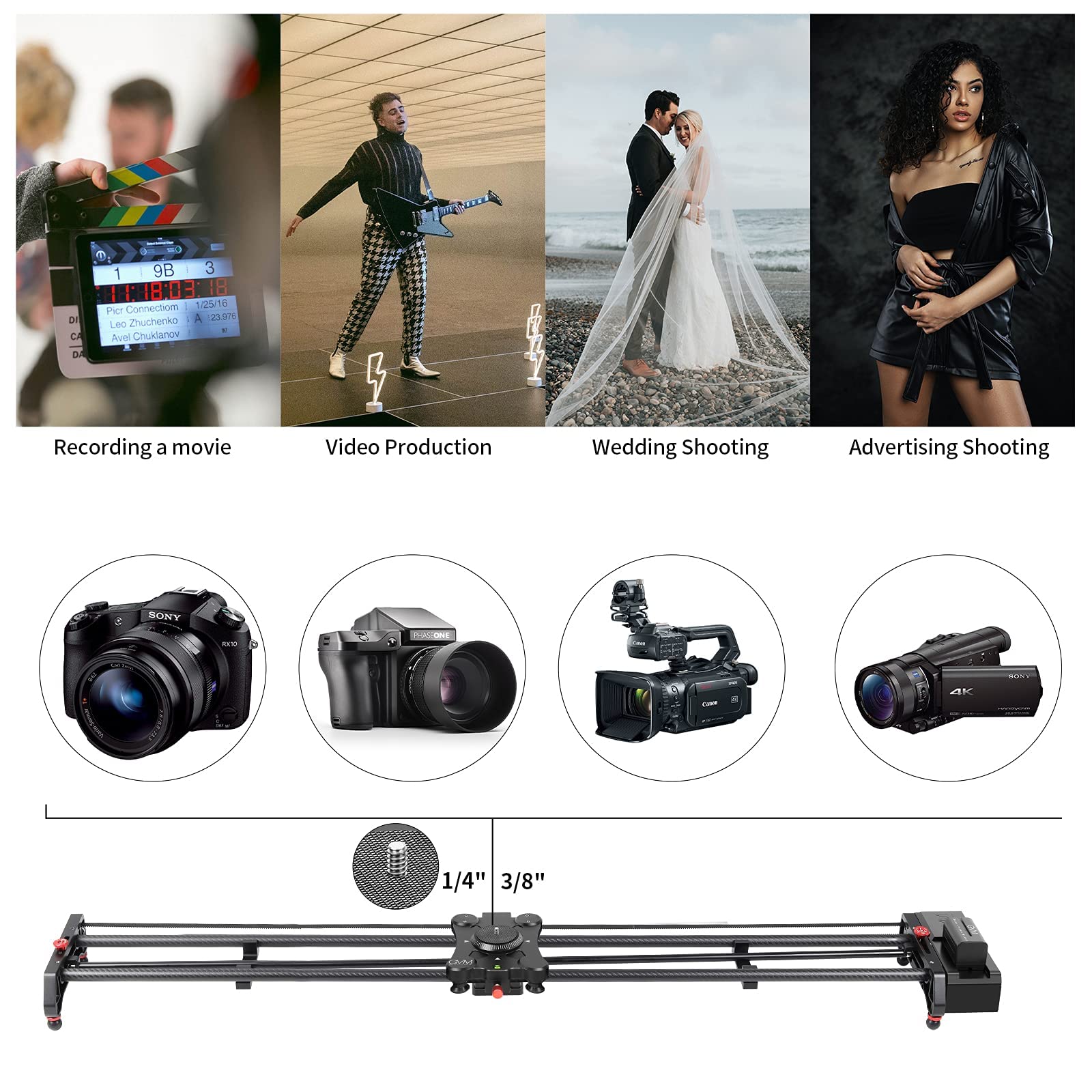 Gvm 48"/120Cm Motorized Camera Slider, App Professional Carbon Fiber Dolly Rail Camera Slider, Motorized Time Lapse And Video Shot Follow Focus Shot And 120 Degree Panoramic Shooting