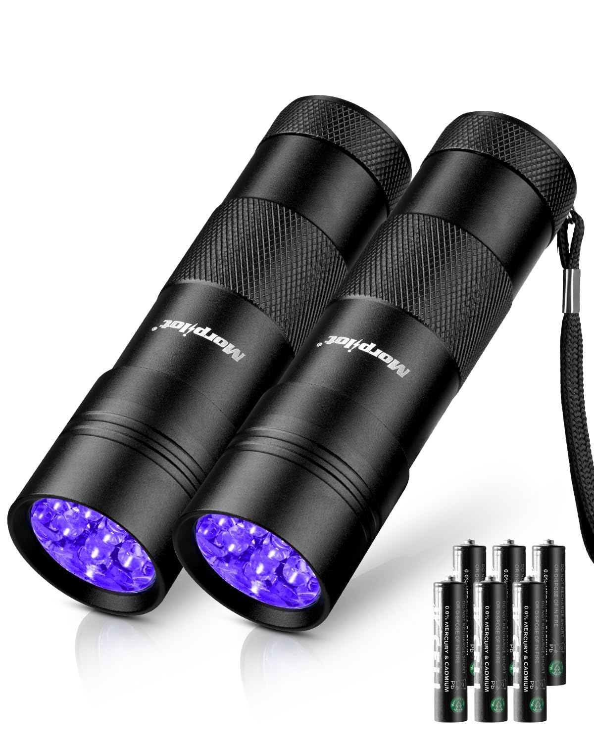 Morpilot Blacklight Flashlights Uv Flashlight,12 Led 395Nm Ultraviolet Blacklight 2 Pcs Black Light Flashlight Mini, Torch Light Pet Urine Detector Light For Dog/Cat, Dry Stains,Resin Curing,Bed Bug