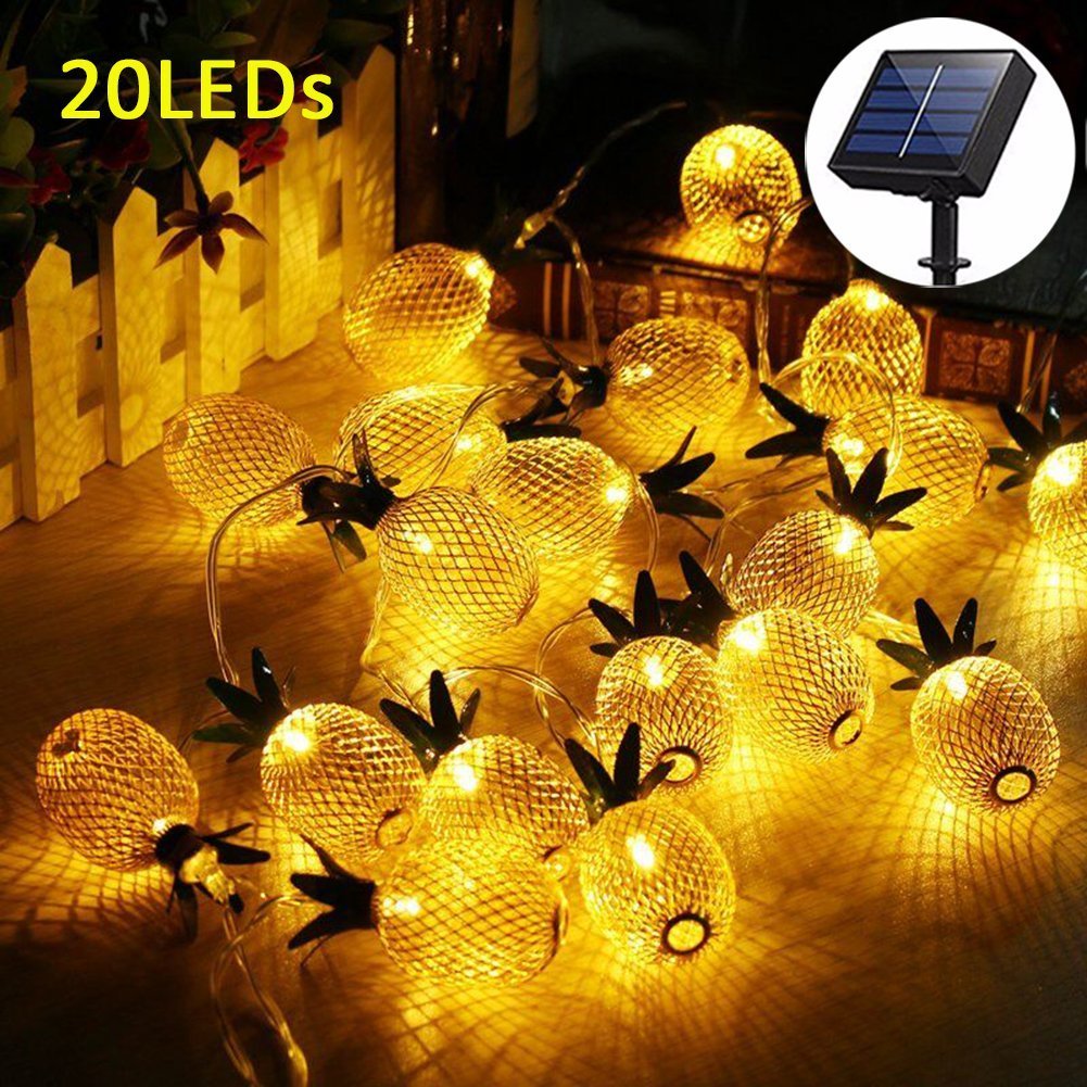 Mintssoul Bimee Pineapple Solar String Lights 15Ft 20 Leds Waterproof Solar Powered Fairy String Lights Hanging Lights For Outdoor Garden Patio Landscape Home Wedding Birthday Party Decoration (Warm White)