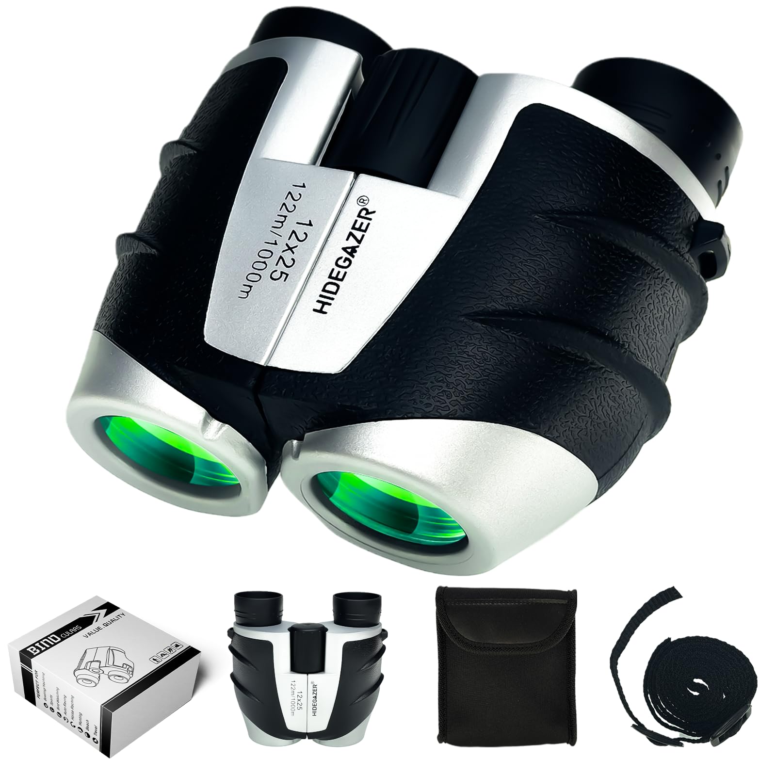 Hidegazer 12X25 High Powered Binoculars For Adults And Kids - Compact, Lightweight, Easy Focus, Perfect For Travel, Hunting, Camping, Outdoor Sports