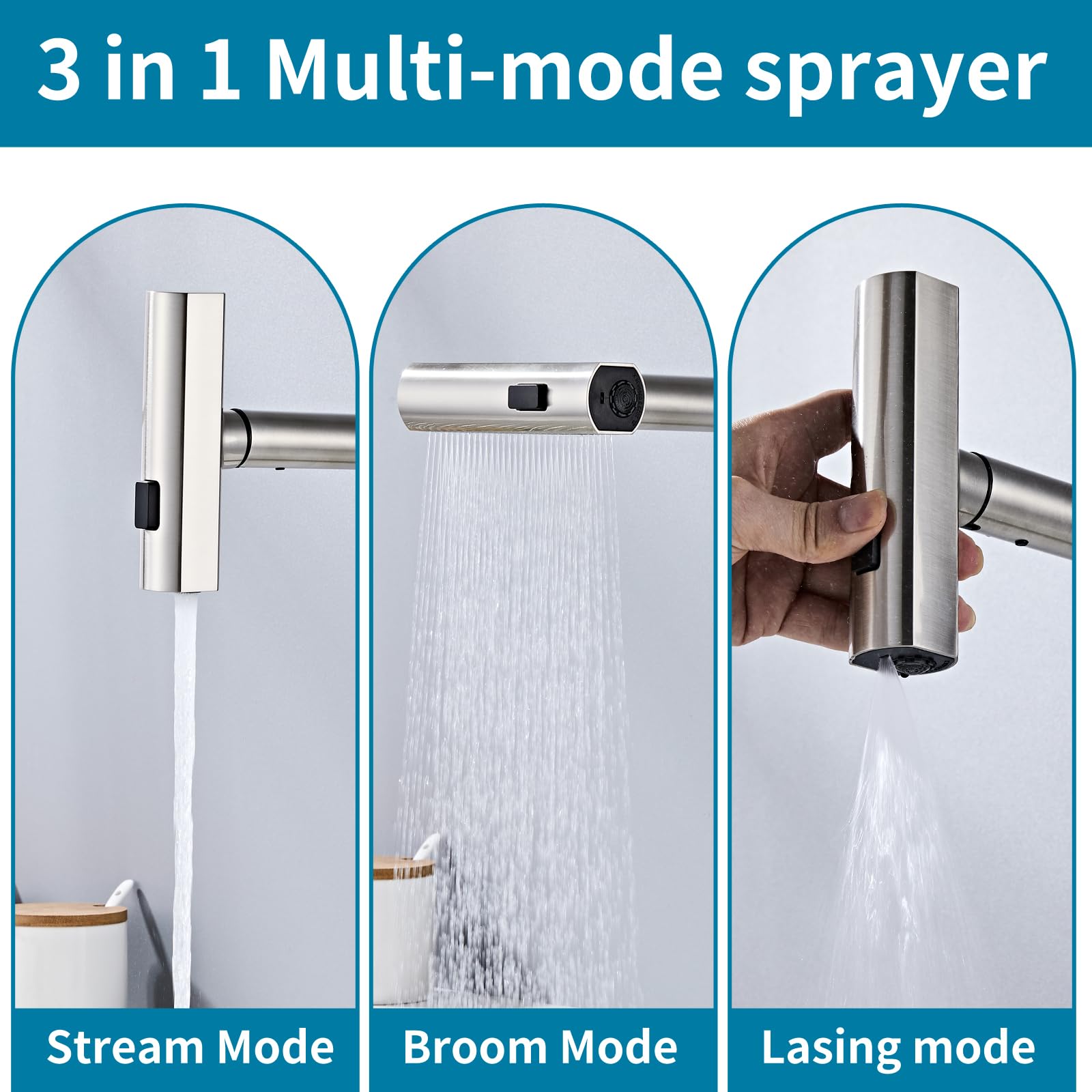 Louevido Brushed Nickel Kitchen Faucet With Pull Down Sprayer Single Hole Handle Stainless Steel Kitchen Sink Faucets Commercial Modern Faucets