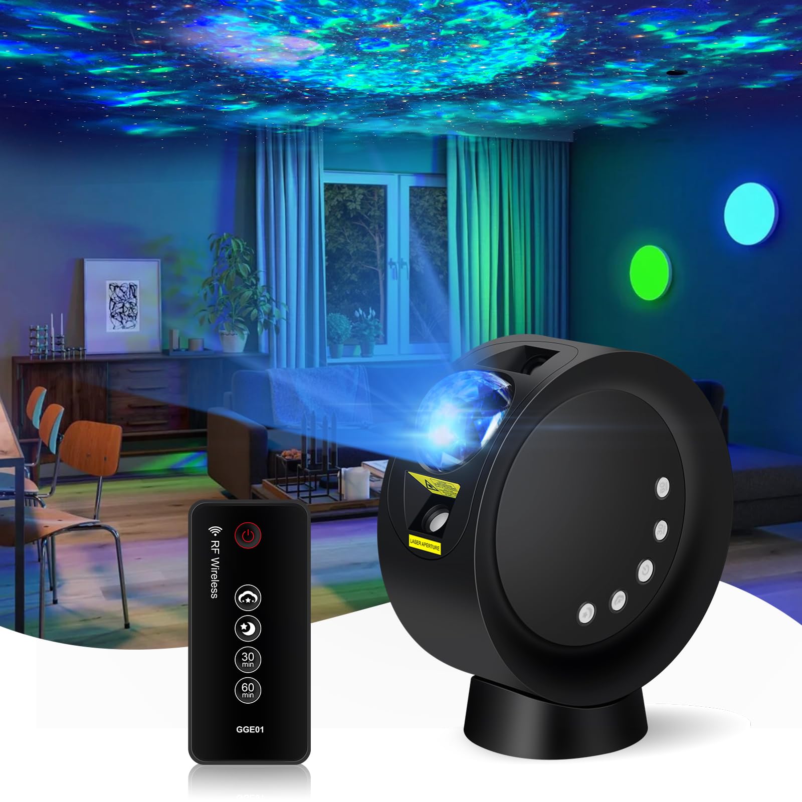 Kivotac Galaxy Star Projector With Remote Control, Adjustable Brightness, Time Setting - For Bedroom, Gaming, Home Theater Ceiling