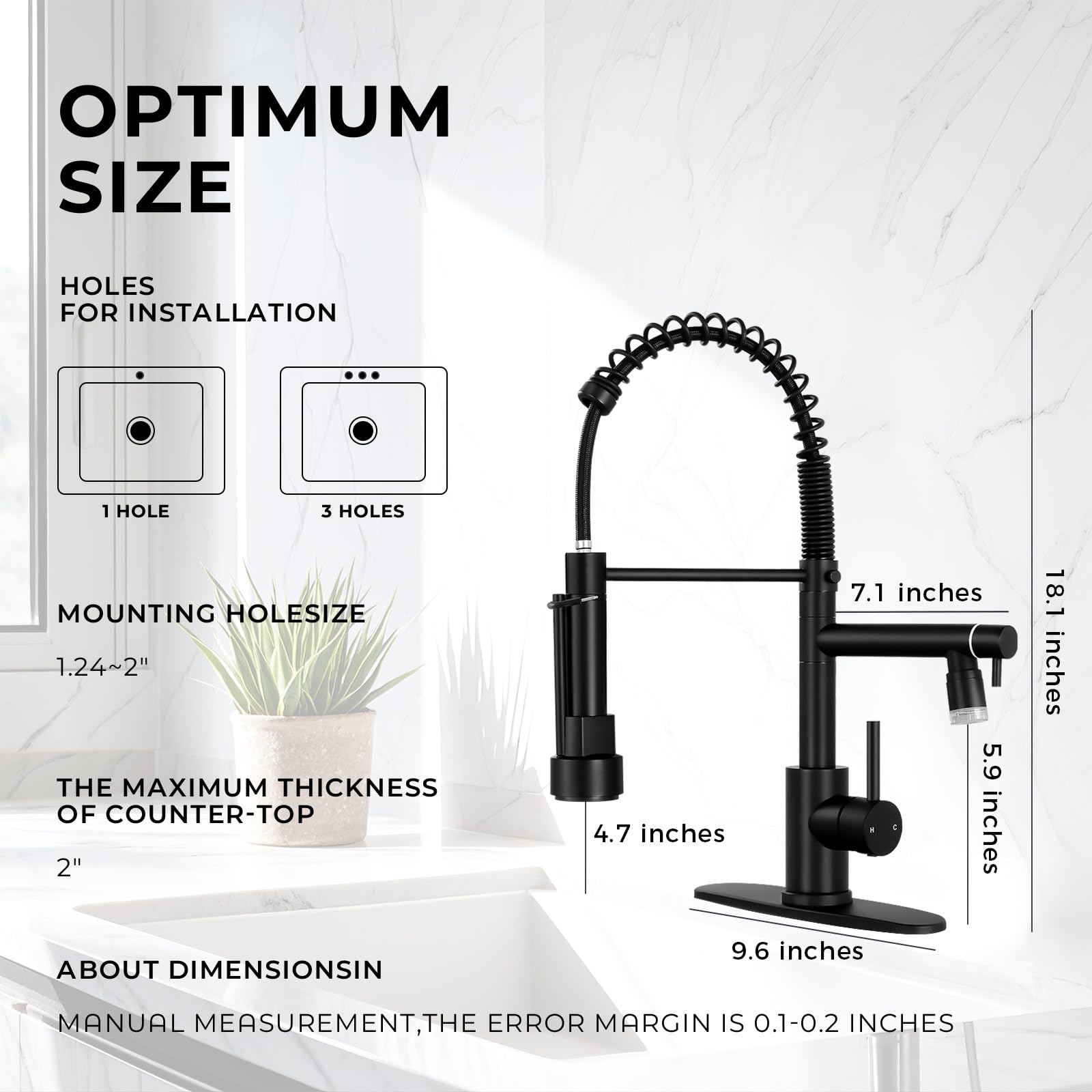 Fgkq Led Kitchen Faucets With Pull Down Sprayer,Kitchen Faucet Single Handle, Commercial Double-Head Faucet For Kitchen Sink Stainless Steel, Kitchen Sink Faucet With Deck Plate, Black