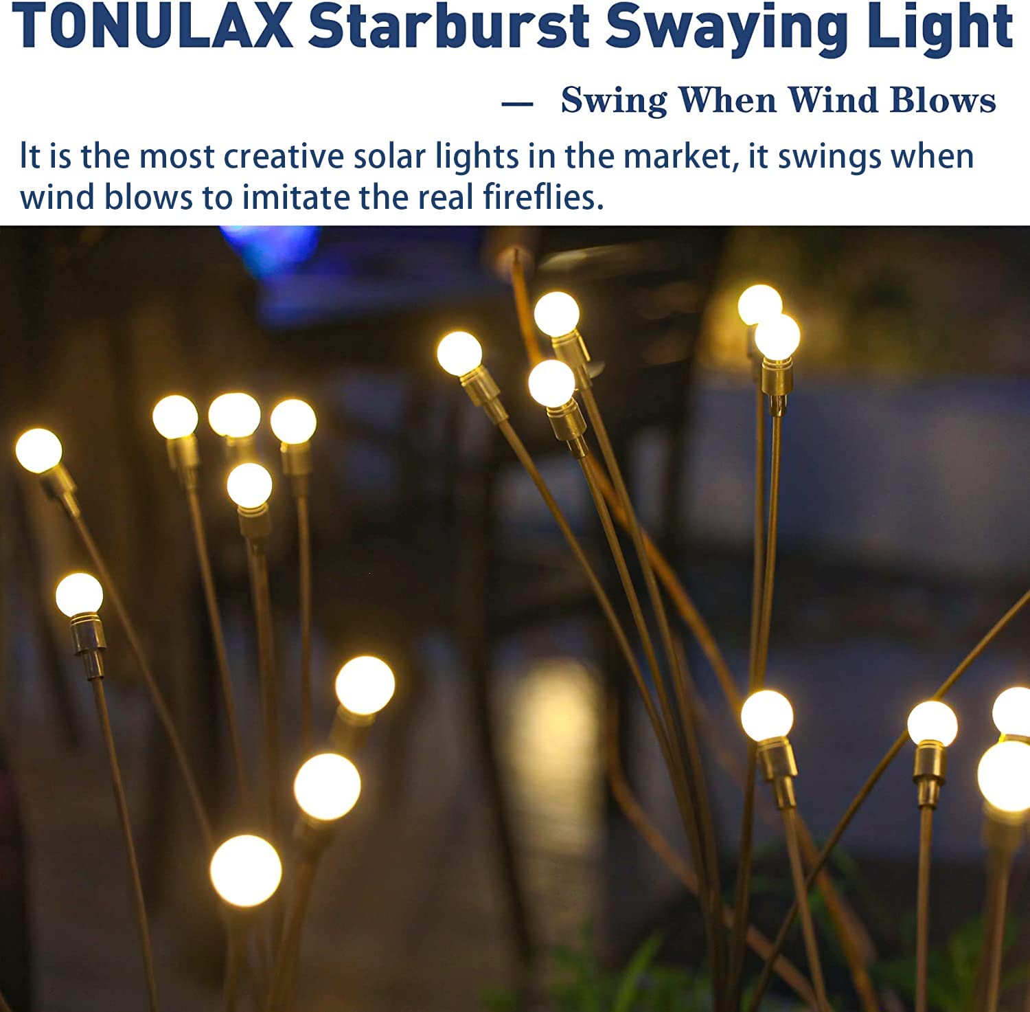 Tonulax Solar Garden Lights - Solar Swaying Light, Sway By Wind, Outdoor Lights, Yard Patio Pathway Decoration, High Flexibility Iron Wire & Heavy Bulb Base, Warm White (4 Pack)