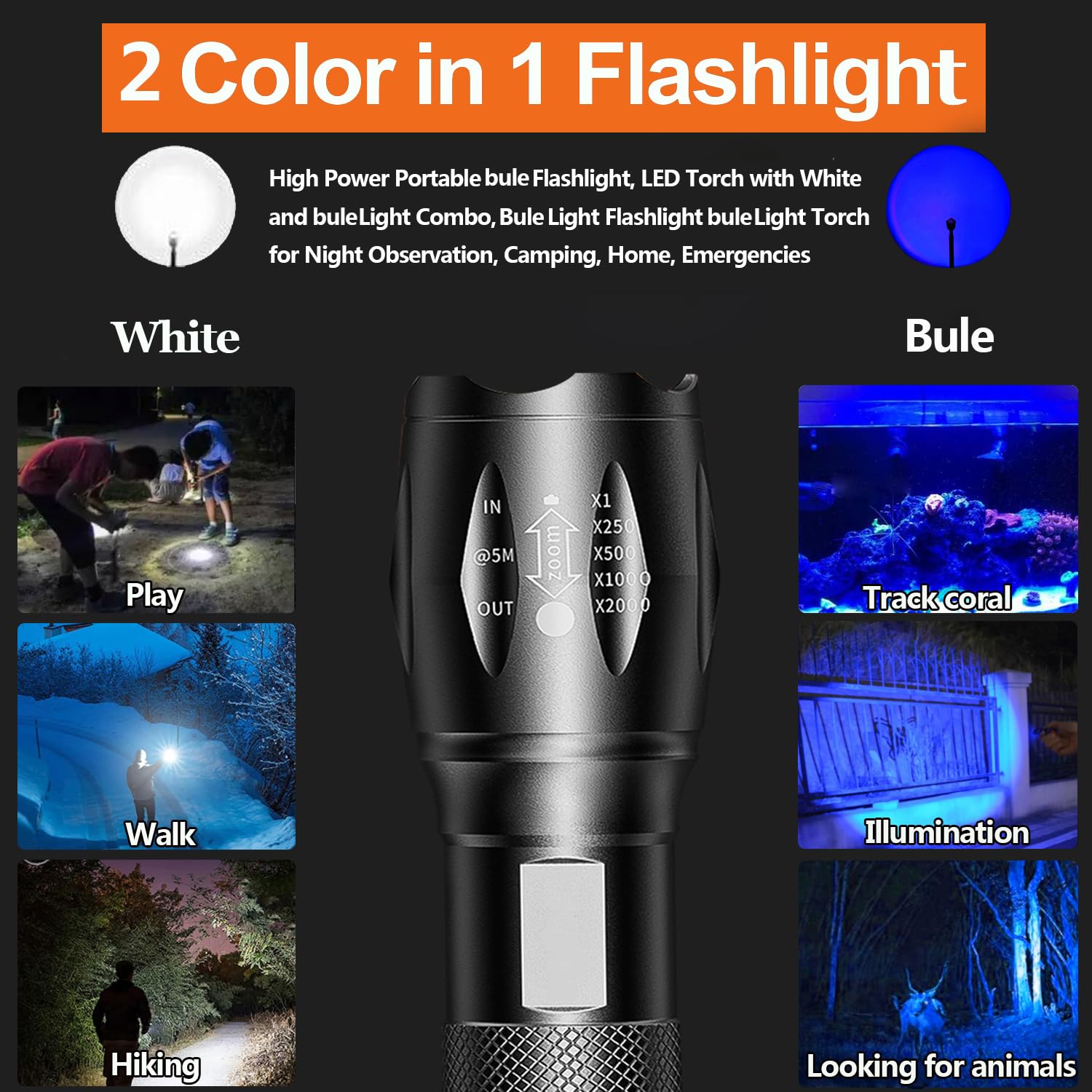 Mviocs Led Flashlights 3 Pack, High Lumens Waterproof Red Light Flashlight, Green Light Flashlight, Blue Light Flashlight & White Light Combo Torch For Night Observation, Camping, Outdoor Home