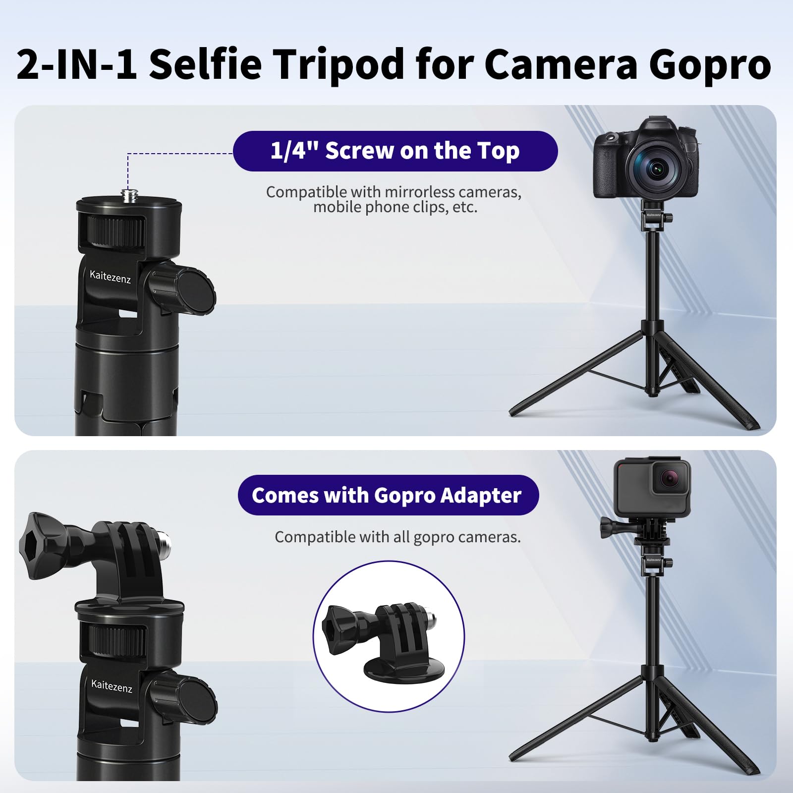 Kaitezenz 63In Selfie Stick Tripod For Gopro Camera, Long Extendable Tripod Stand Selfie Vlog Handle Portable Lightweight 7 Sections For Gopro Max Hero 13 12 11 10 9 8 7 Dji Osmo Action Camera