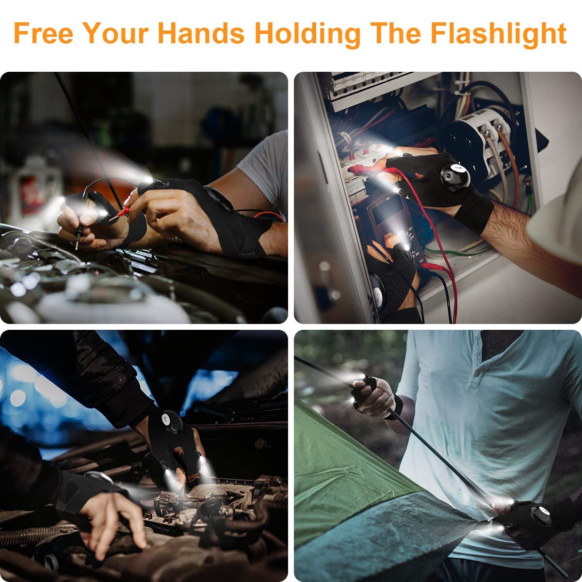 Biuonk Led Flashlight Gloves,  For Him Men Boyfriend Husband, Finger Lights Cool Gadgets For Repairing Fishing Camping