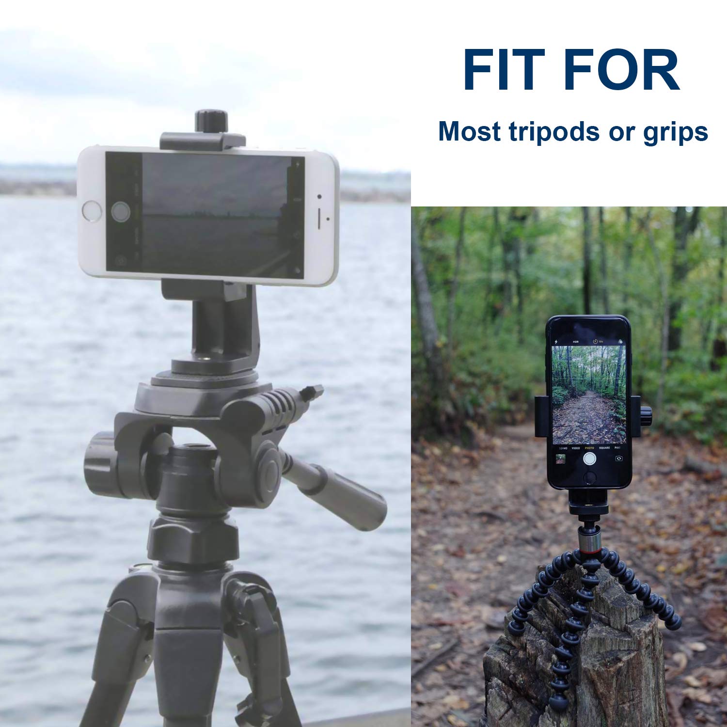 Qieimufhd Universal Smartphone Mount Holder – Compatible With Tripods & Stands (1/4 Inch Screw). Rotates 360° For Vertical & Horizontal Adjustments. Secure Grip For All Phones