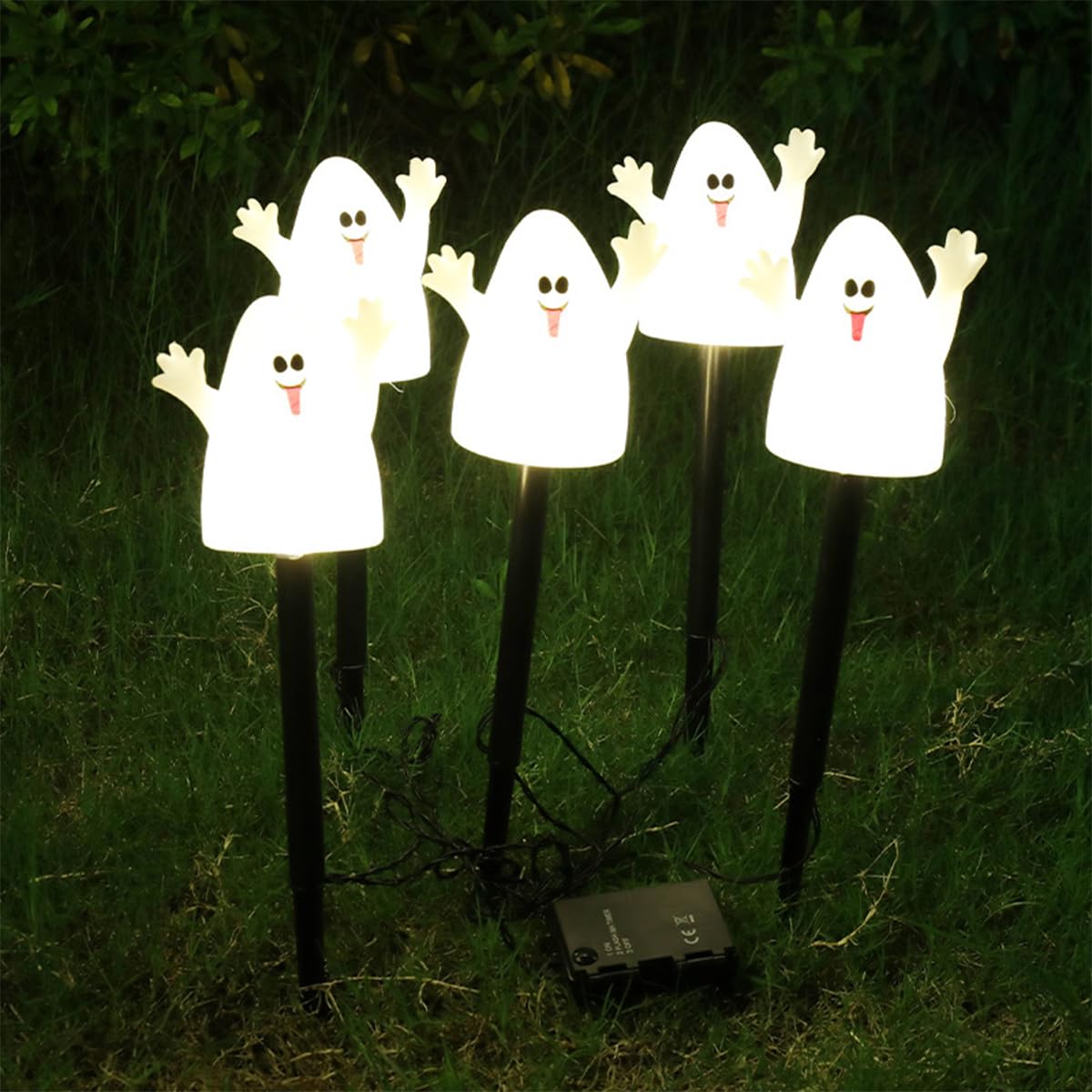 Gulelayar Ghost Light Garden Lights 5 In 1 Halloween String Light Solar Halloween Decorative Led Lights Outdoor Waterproof Ghost Stake Lights For Outdoor Halloween Pathway Yard Garden Decoration (Ghost)