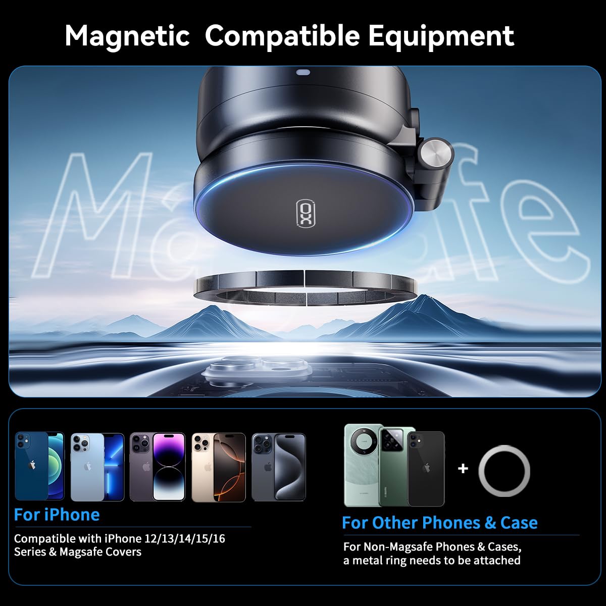 Xo Simple Is Beauty Electric Vacuum Magnetic Suction Phone Holder,Adjustable And Foldable Car Mount,Strong Magnetic Car Phone Holder For Iphone16/15/14/13/12,For Shower/Car/Mirror/Smooth Surfaces(Not Charging Phone)